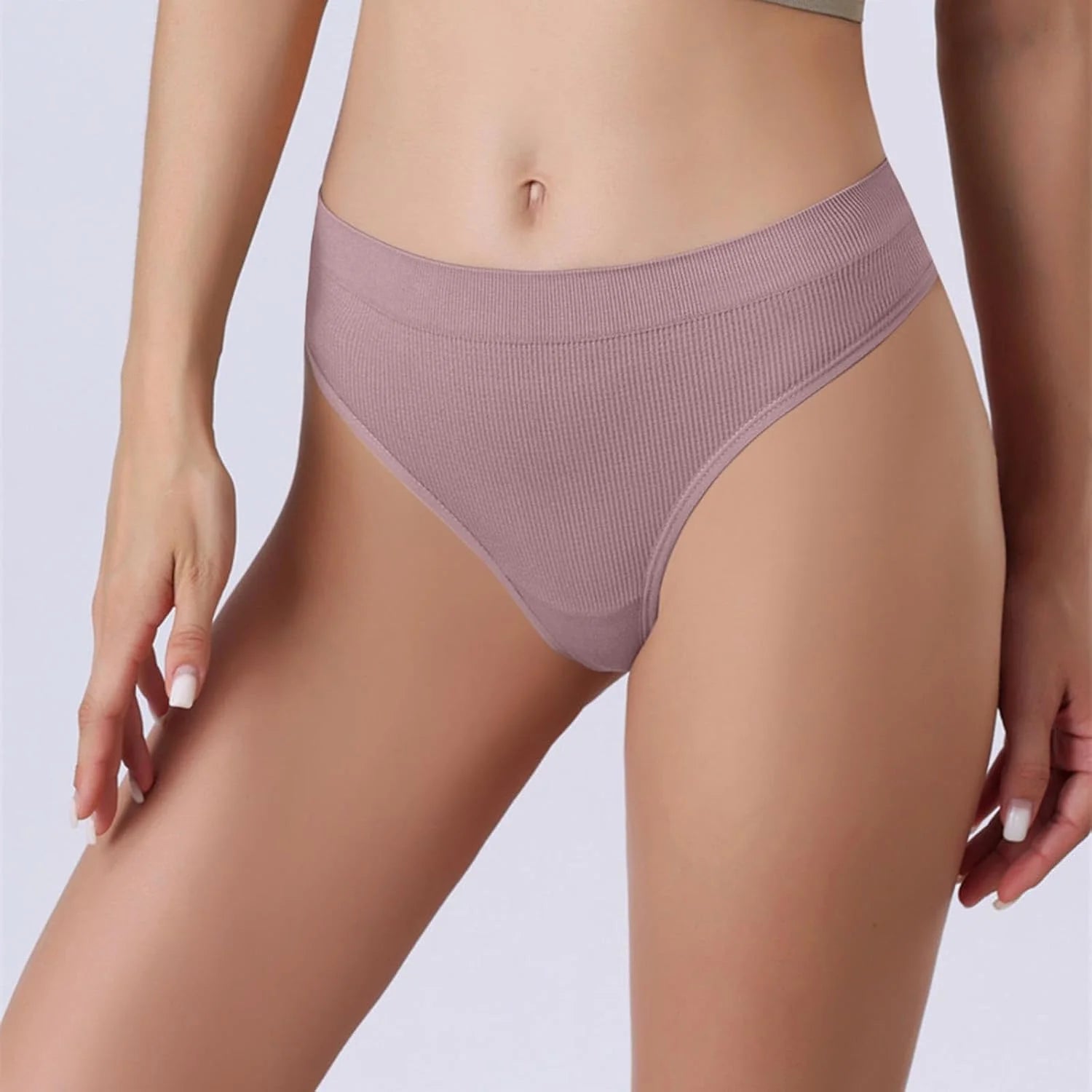 Womens Ribbed Seamless Thong High Waisted Brief Underwear
