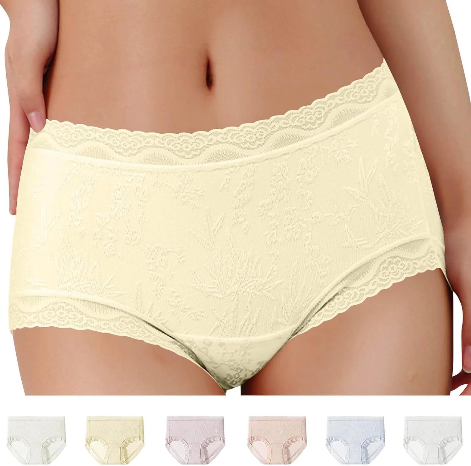 Lace Trim Mid Waist Soft Underwear for Women Comfort Daily Briefs