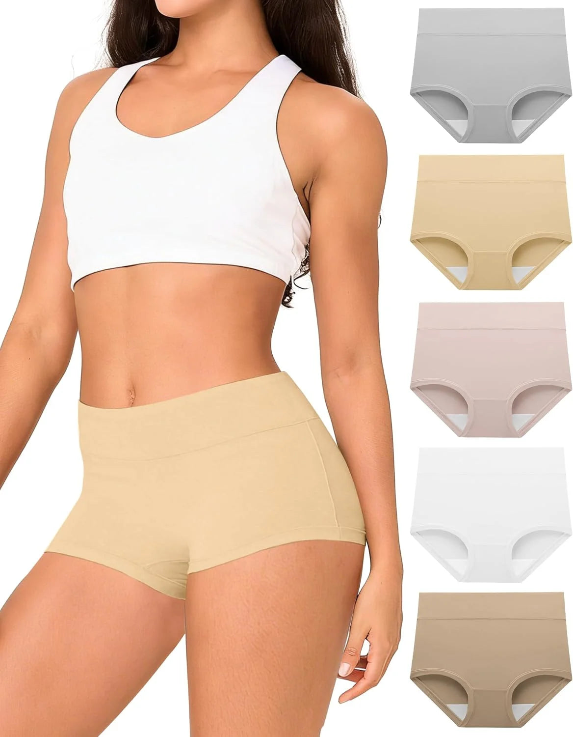 BAMBOO COOL Womens Boy Shorts Underwear High Waisted Boxer Briefs 5 Pack