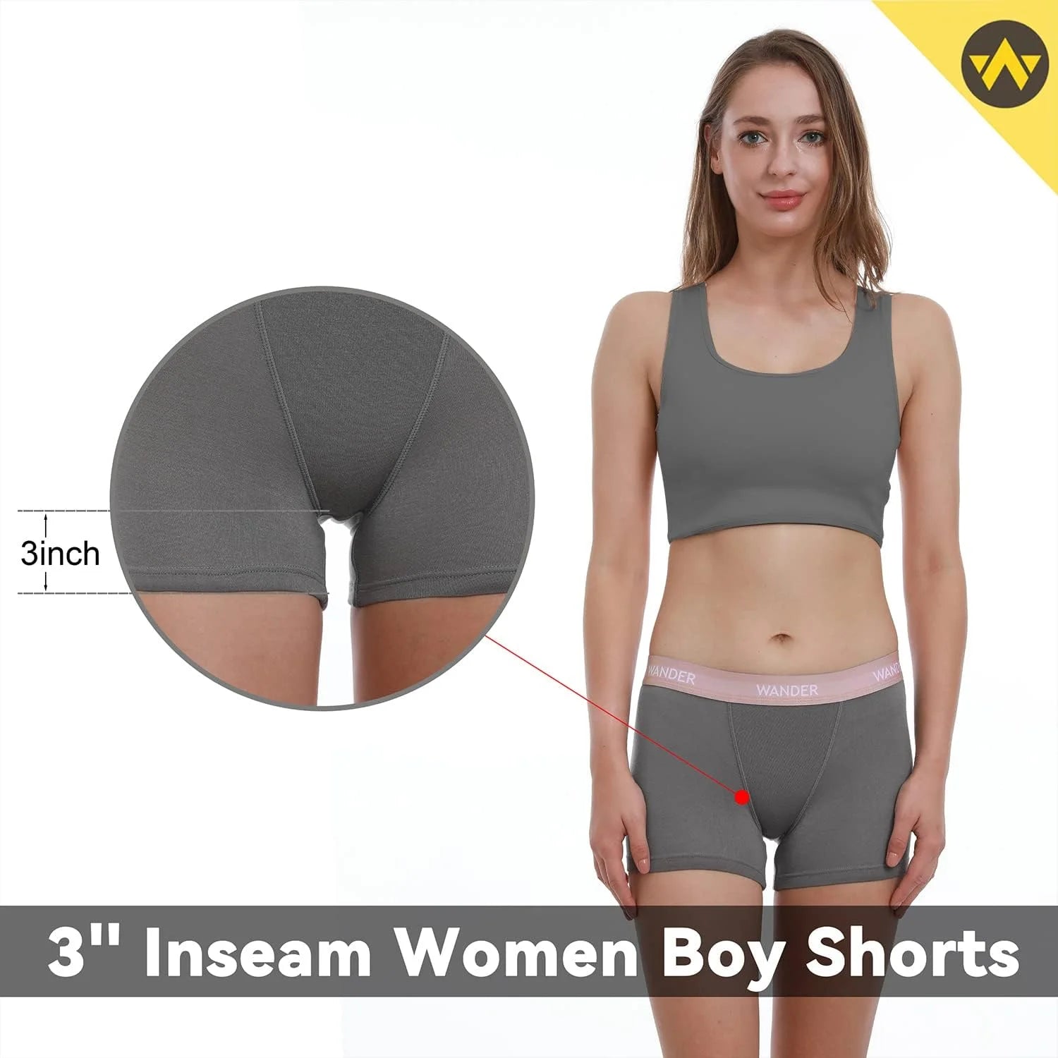 WANDER Womens Boxer Briefs Underwear Anti Chafing Soft Stretch Boy Shorts Panties for Ladies 3"/5" Inseam 2 Pack