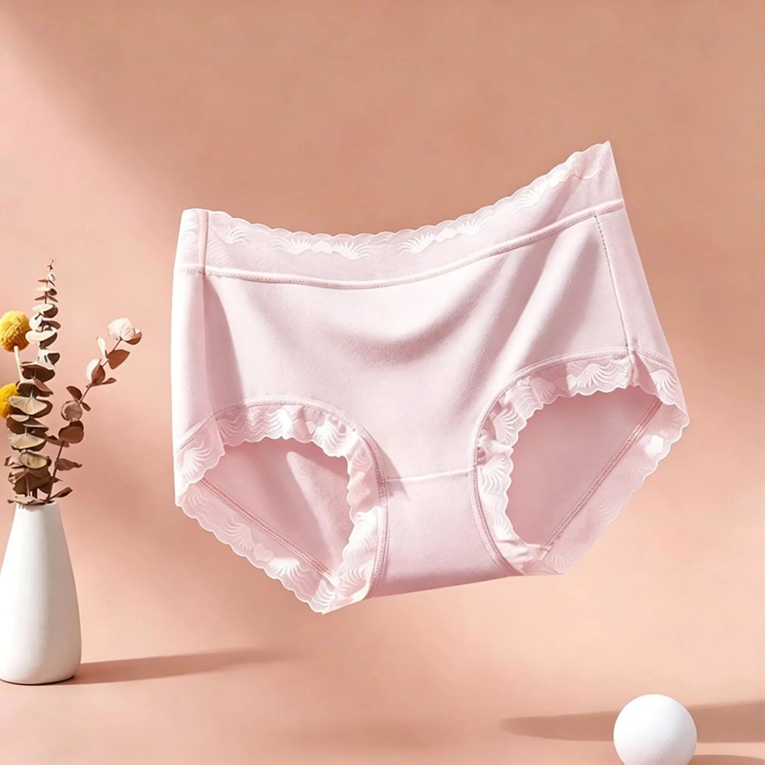 Womens Lace Trim Mid Waist Brief Underwear Comfortable Panties