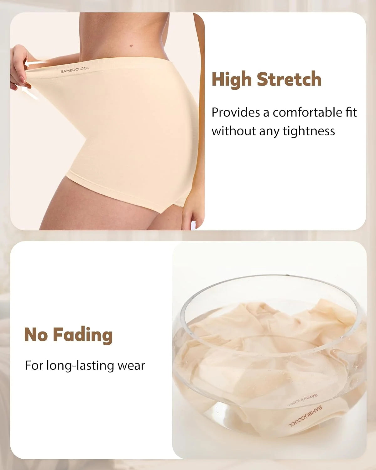 BAMBOO COOL Womens Boyshorts Underwear Mid Rise Boxer Briefs Panties