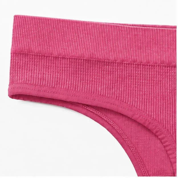 Womens Ribbed Seamless Thong High Waisted Brief Underwear