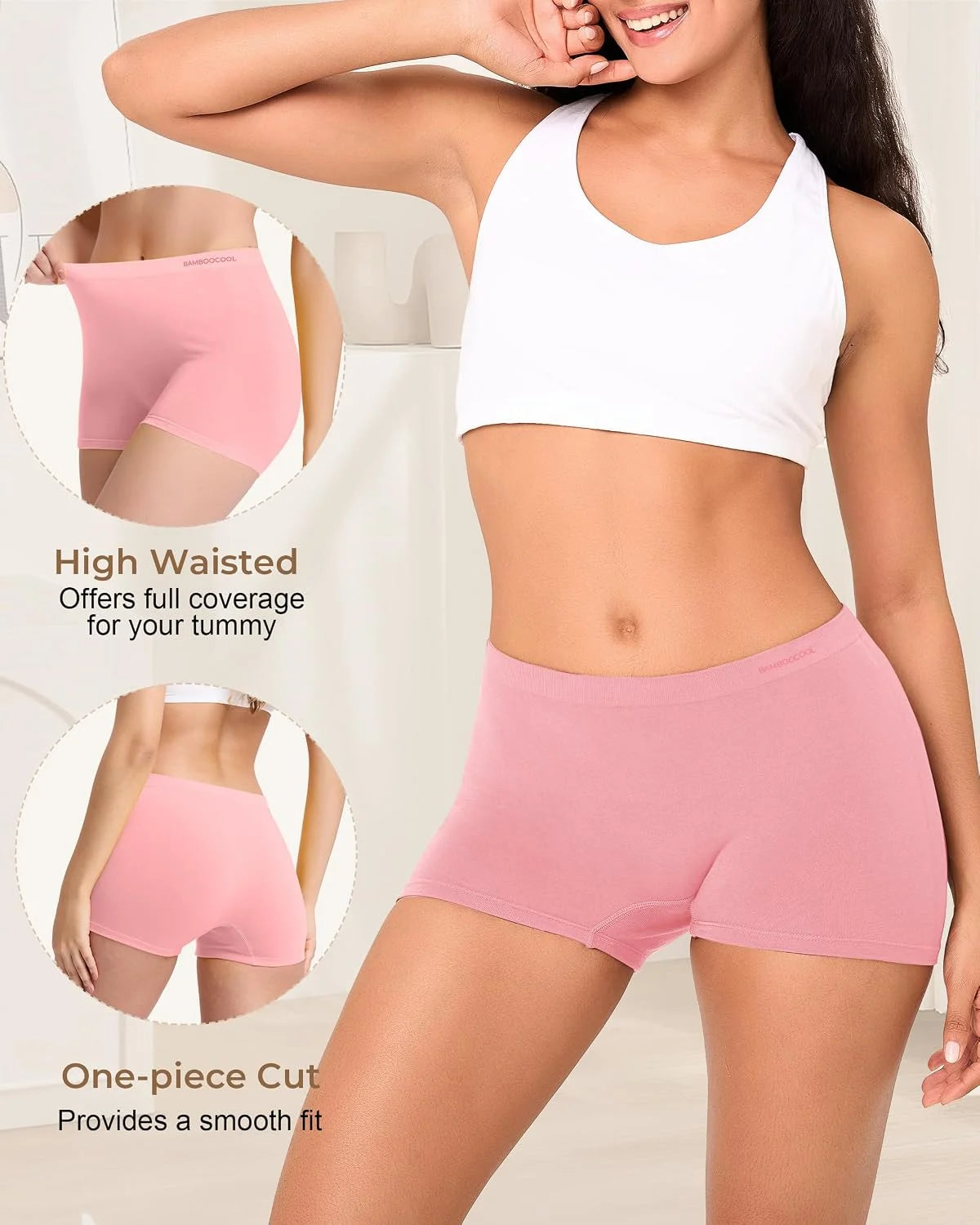 BAMBOO COOL Womens Boyshorts Underwear Mid Rise Boxer Briefs Panties