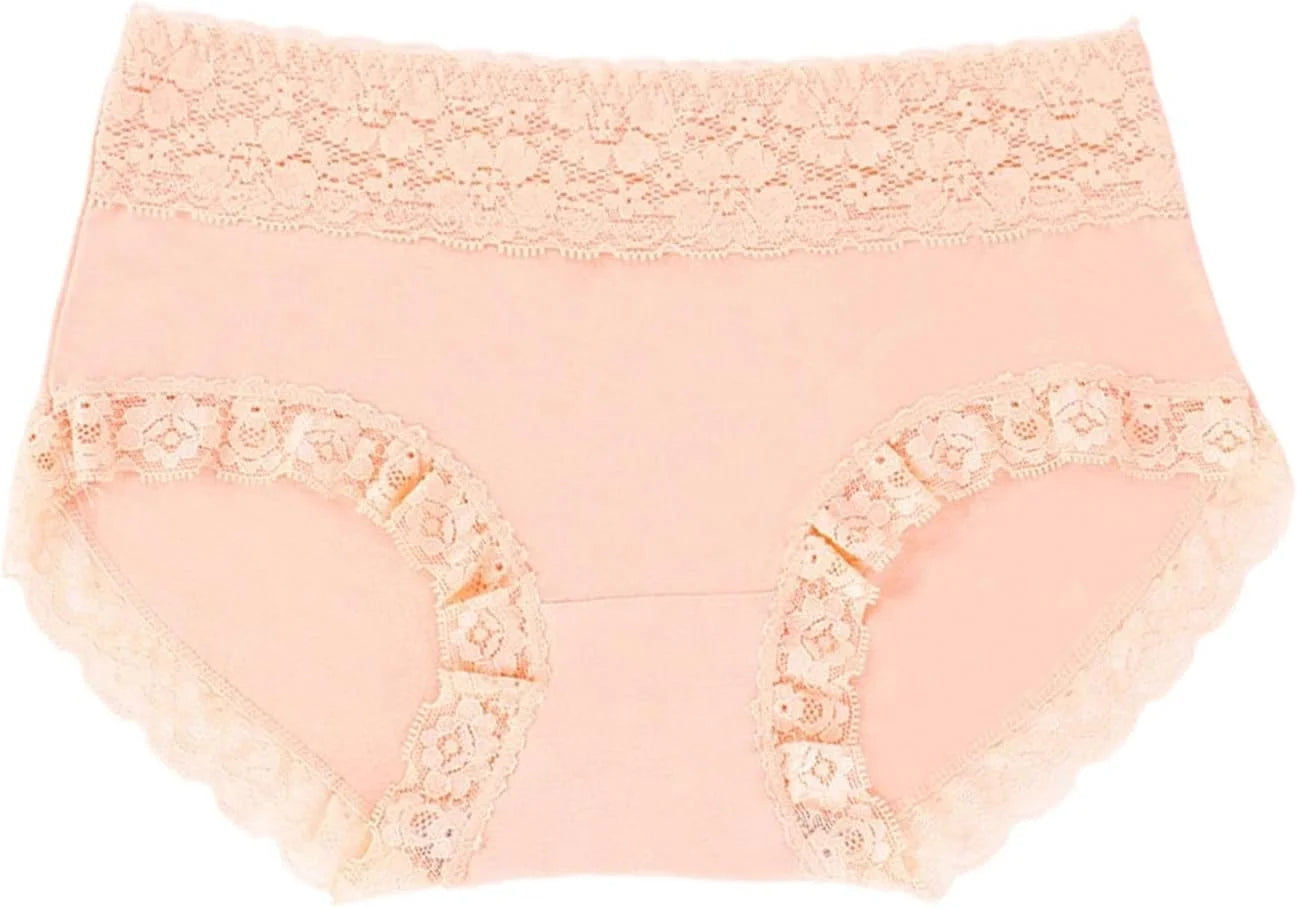 Mid Waist Lace Trim Cotton Briefs for Women Comfort Underwear