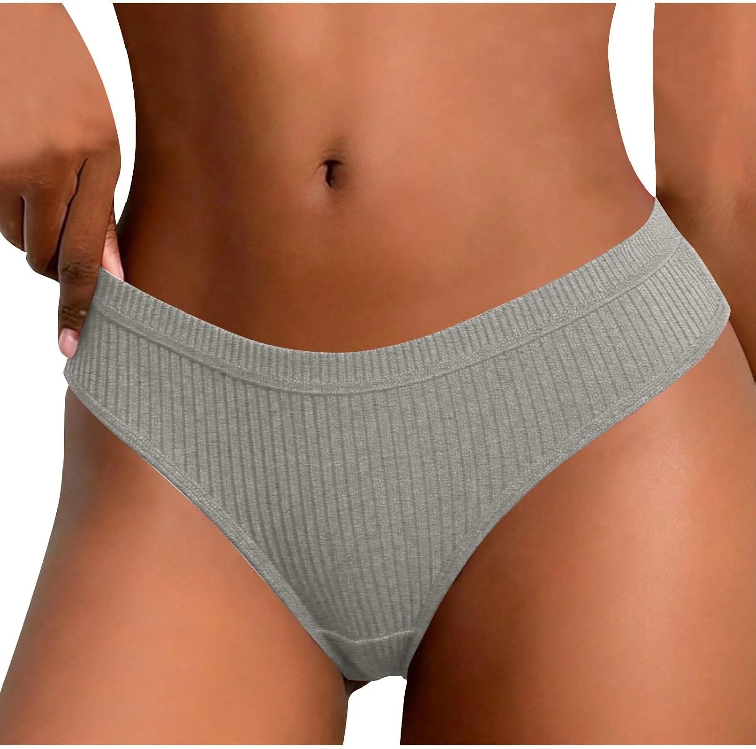 Ribbed Low Waist Bikini Thong for Women Seamless Sexy Underwear