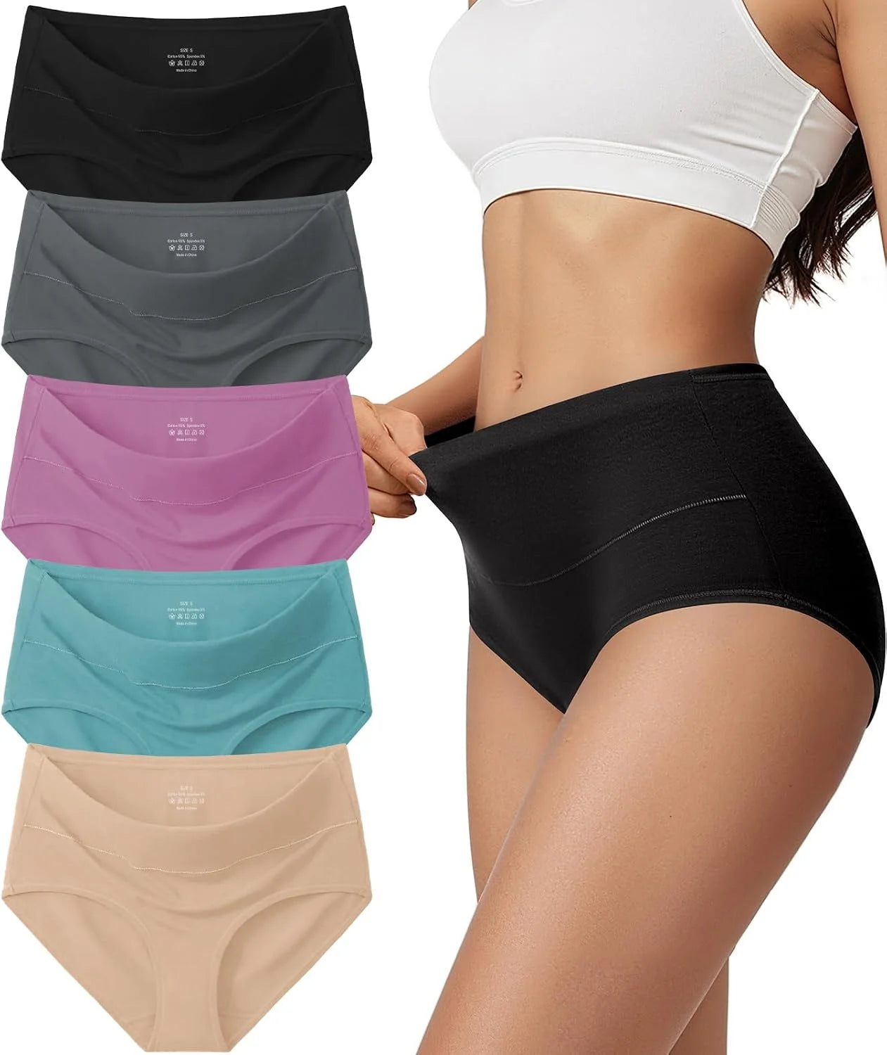 Vevmon Cotton Underwear for Women High Waisted Soft Ladies Panties 5 Pack