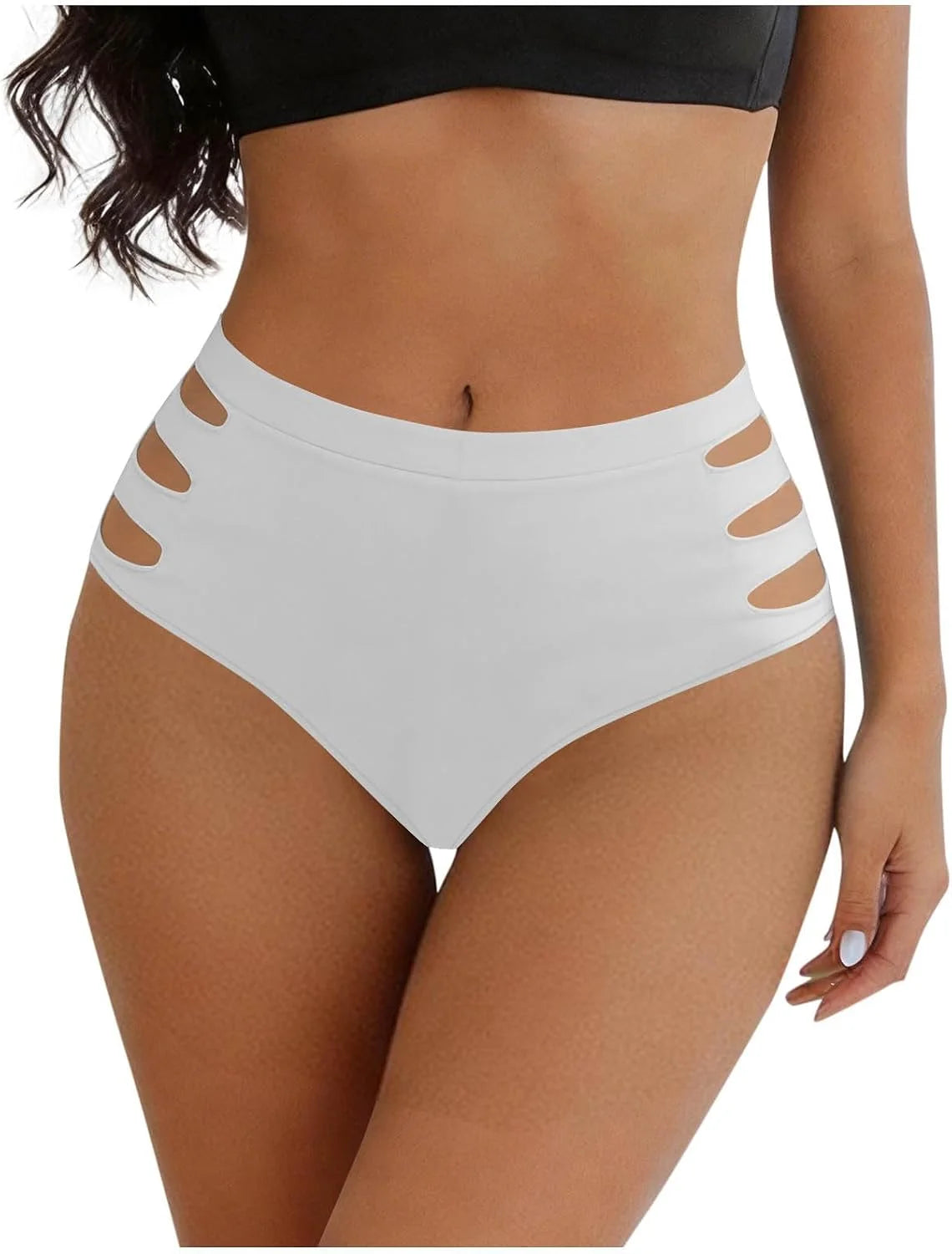 HGps8w Women's Cutout Thongs Panties, Seamless Mid Waist Ladies Breathable Underwear Briefs