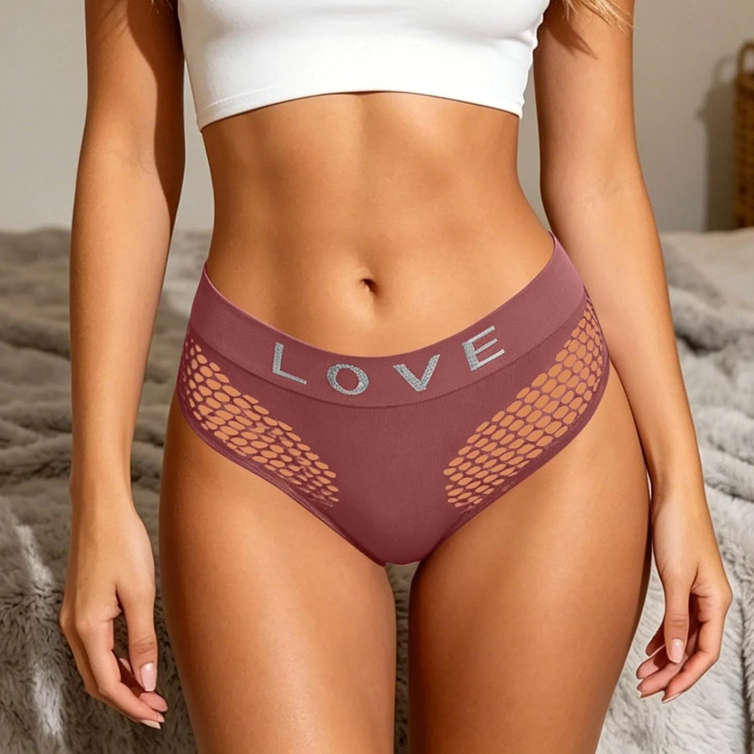 Womens LOVE Letter Hollow Seamless Briefs Breathable Panties