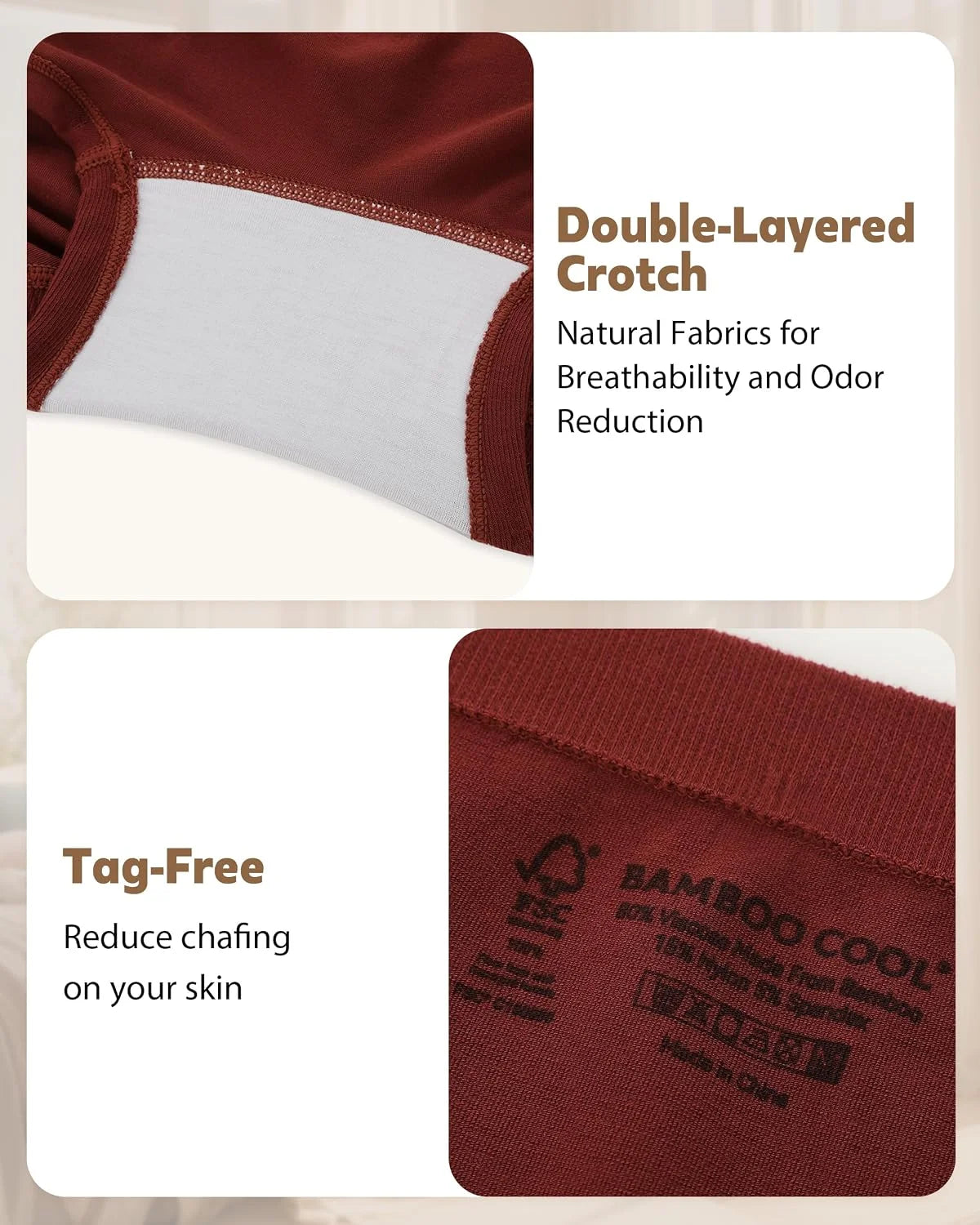 BAMBOO COOL Womens Boyshorts Underwear Mid Rise Boxer Briefs Panties