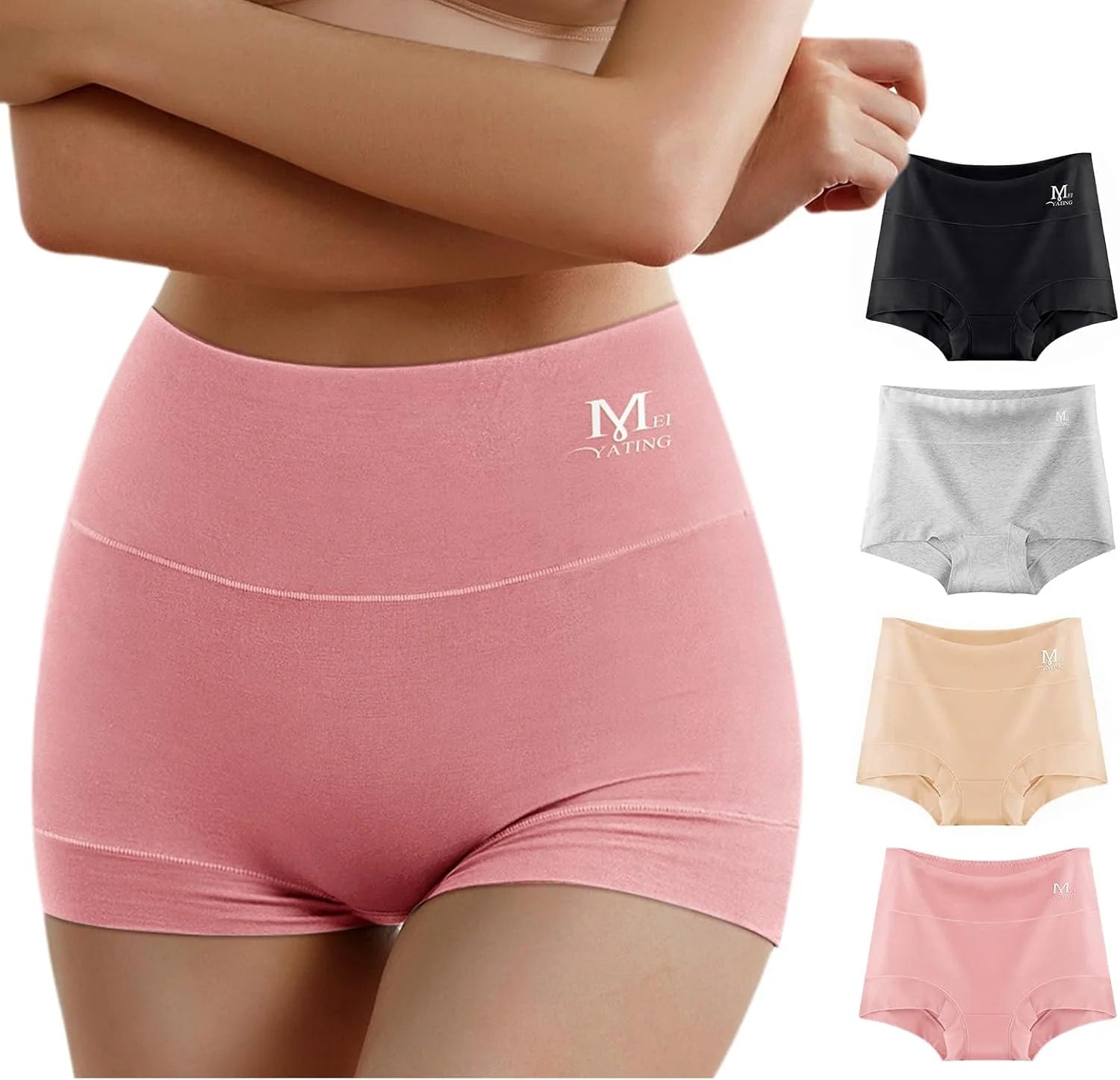 MEIYATING Boy Shorts Underwear for Women High Waisted Cotton Panties 4 Pack
