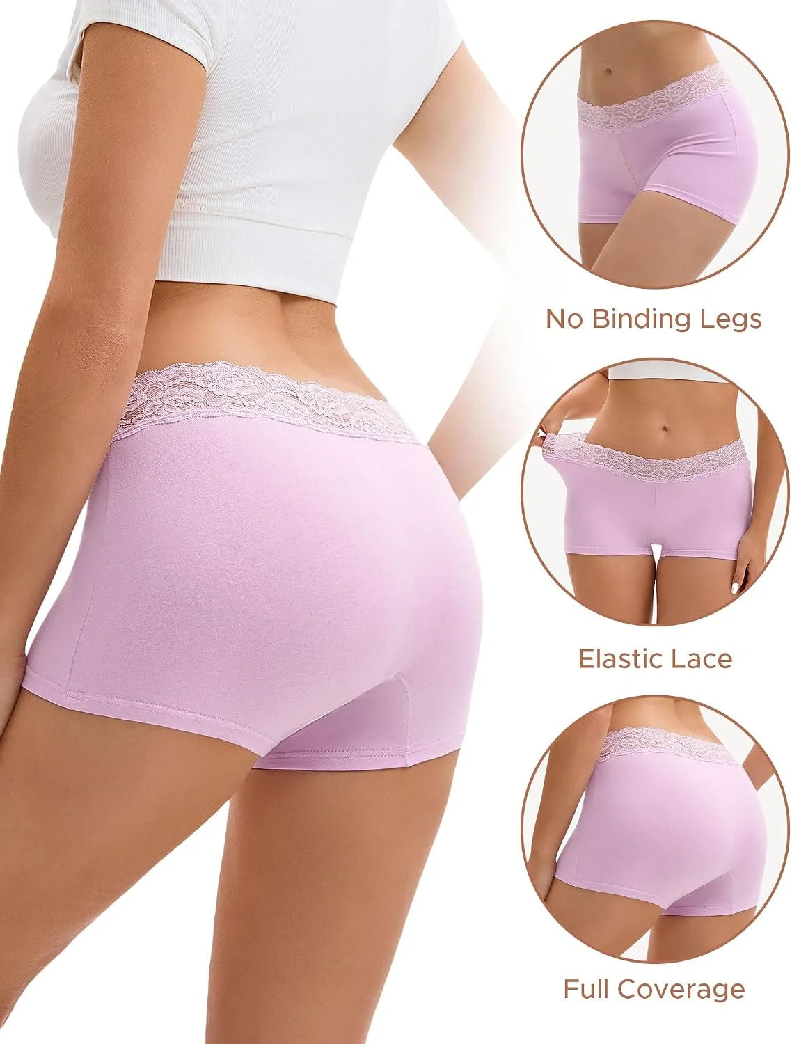 INNERSY Women's Lace Underwear Cotton Soft Boyshorts Panties Boxer Briefs 3-Pack