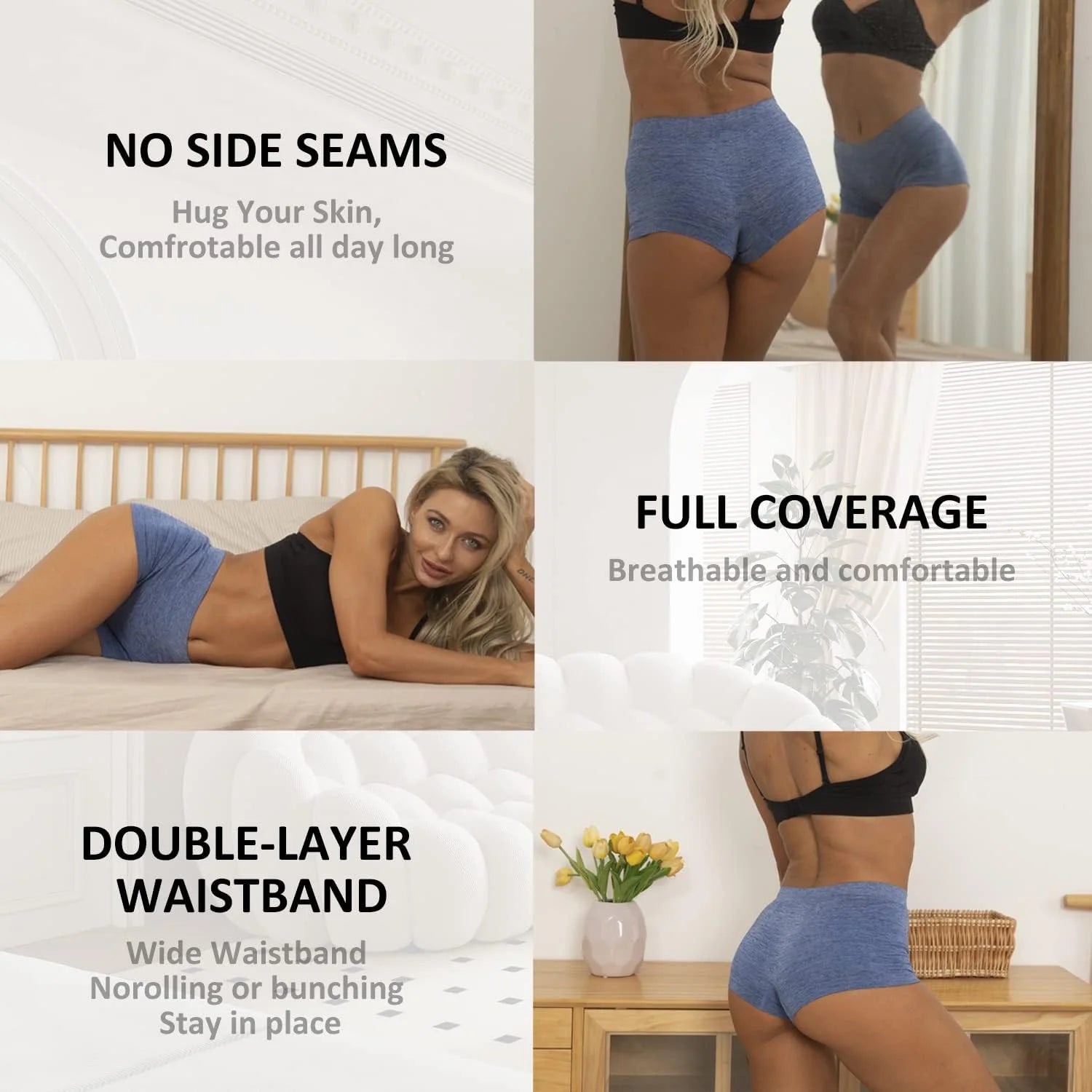 R RUXIA Women's Boyshorts Underwear Seamless Boy Shorts Panties Soft Stretch Boxer Briefs 5 Packs(Regular & Plus Size)