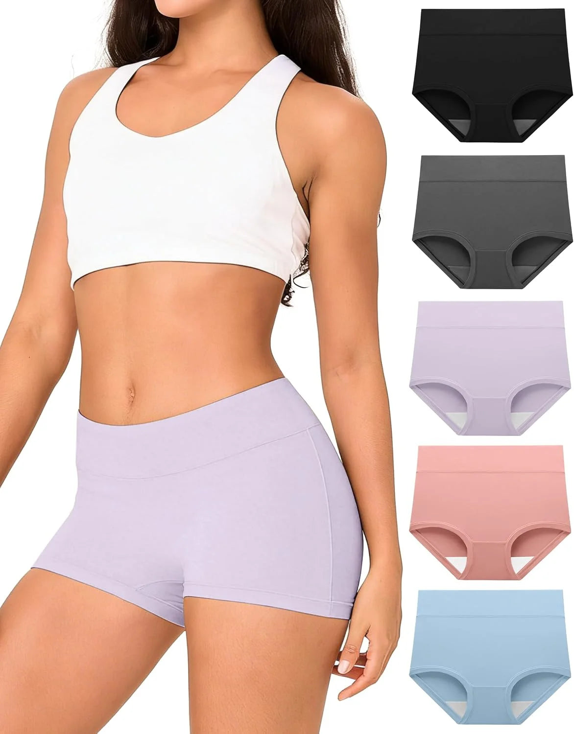 BAMBOO COOL Womens Boy Shorts Underwear High Waisted Boxer Briefs 5 Pack