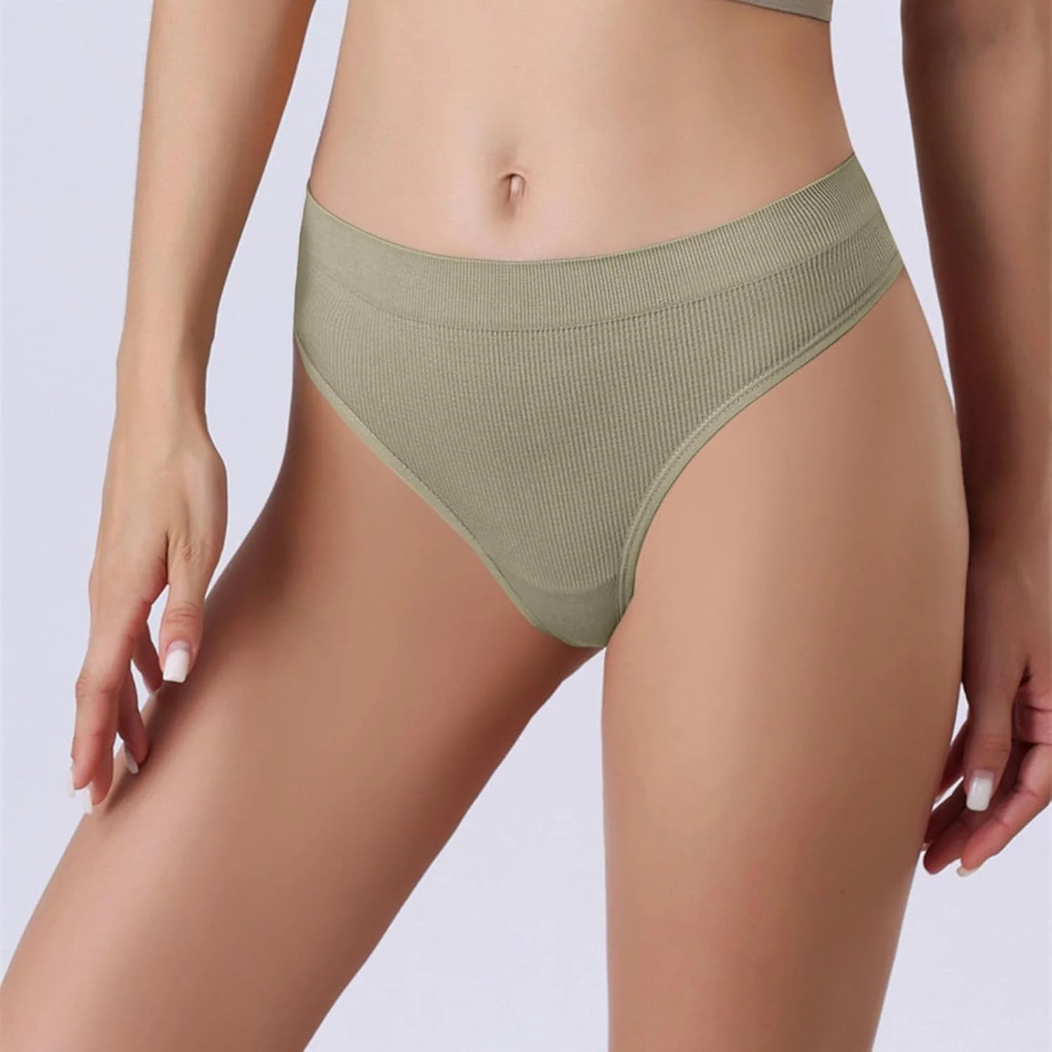 Womens Ribbed Seamless Thong High Waisted Brief Underwear