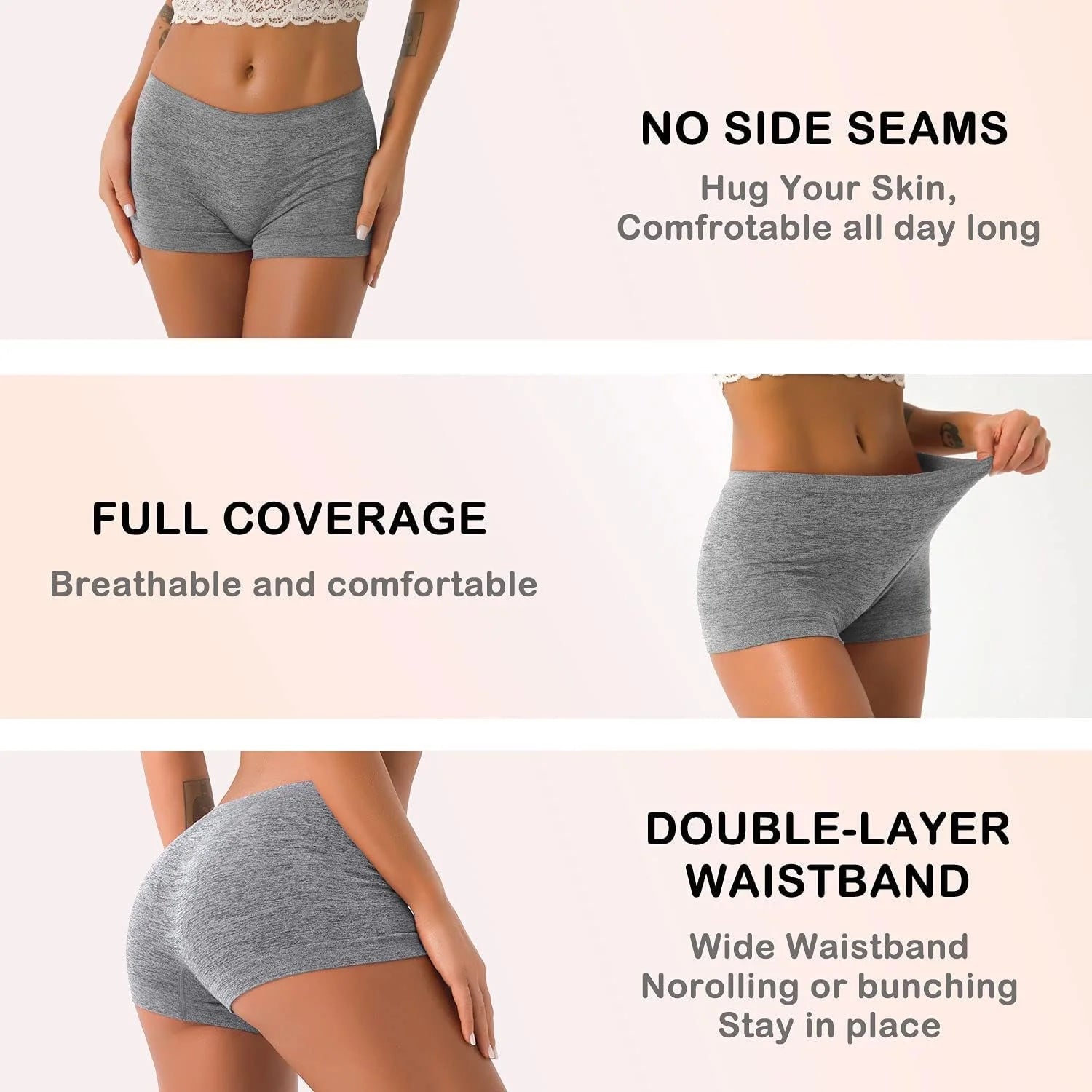 R RUXIA Women's Boyshorts Underwear Seamless Boy Shorts Panties Soft Stretch Boxer Briefs 5 Packs(Regular & Plus Size)