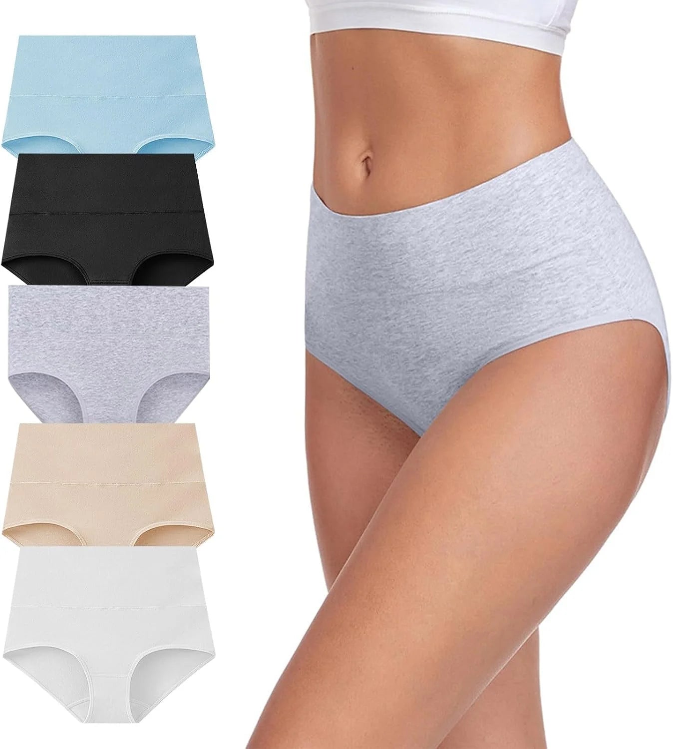 5 PC Cotton Panties for Women High Waisted Full Coverage Underwear Breathable Seamless Moisture Wicking Ladies Brief
