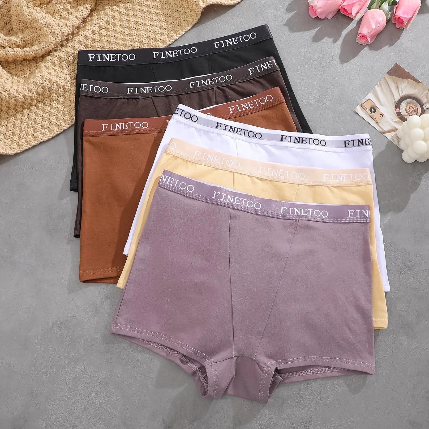 FINETOO Womens Cotton Boy Shorts Underwear Full Coverage Soft Boxer Briefs High Waisted Panties for Lady Girls 6 Pack