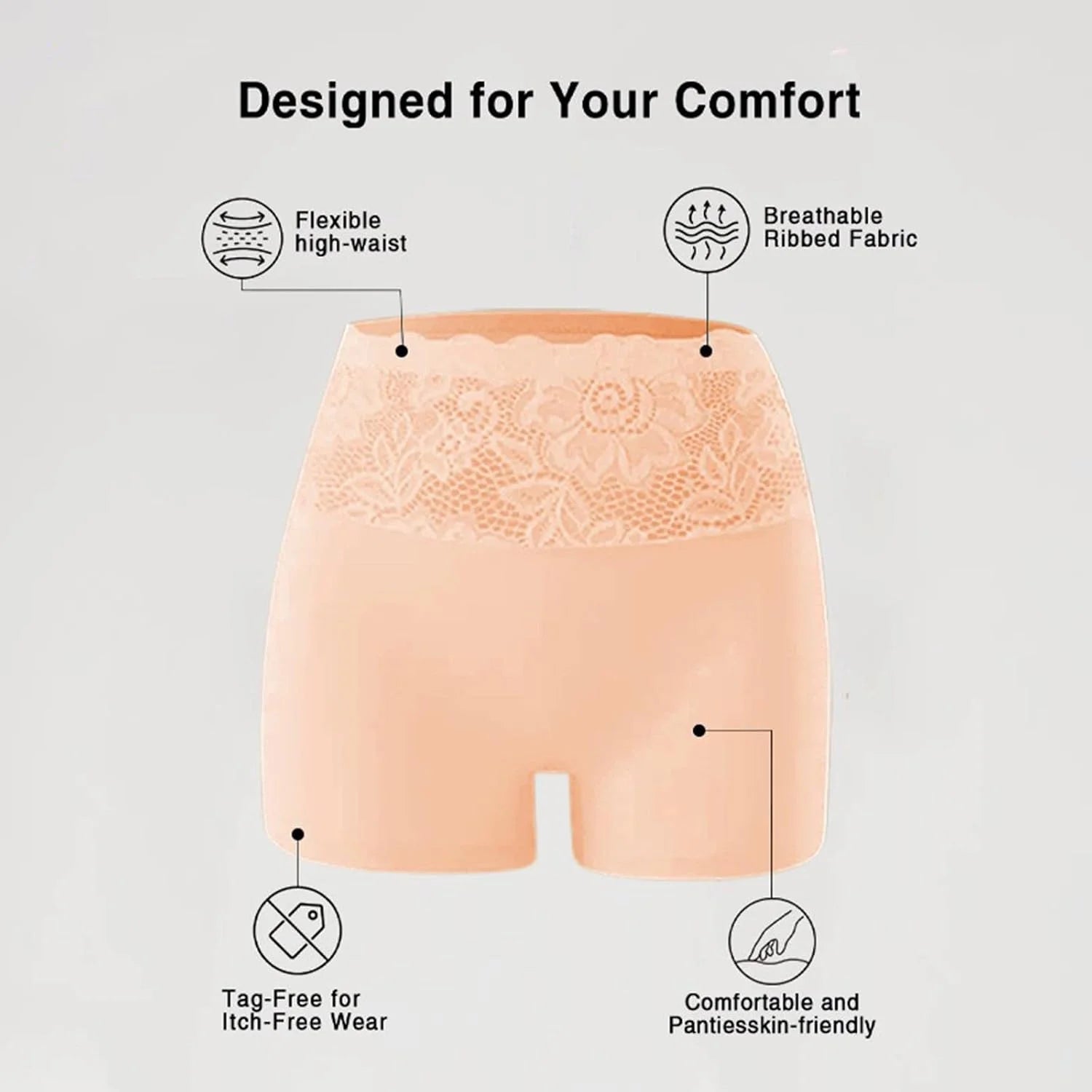Women's Tummy Control Shapewear Shorts - Lace Patchwork High Waisted Body Shaper Slimming Underwear Boxer Briefs