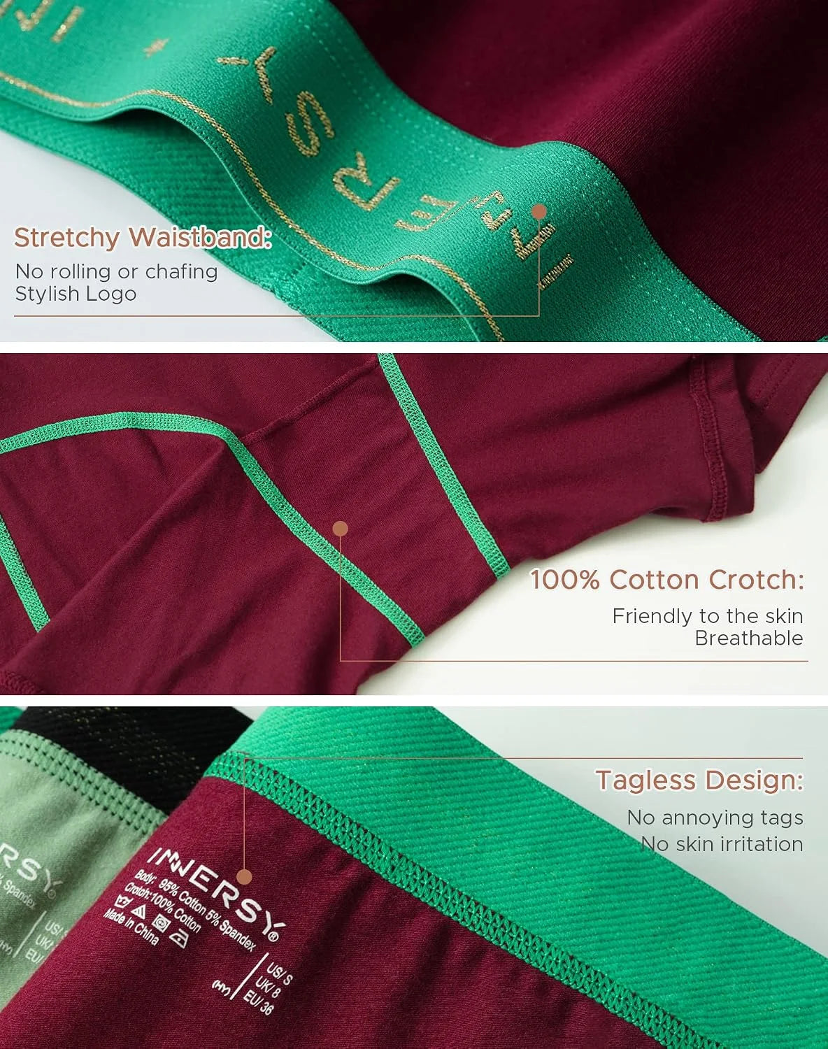 INNERSY Women's Cotton Boyshorts Underwear 3-Pack