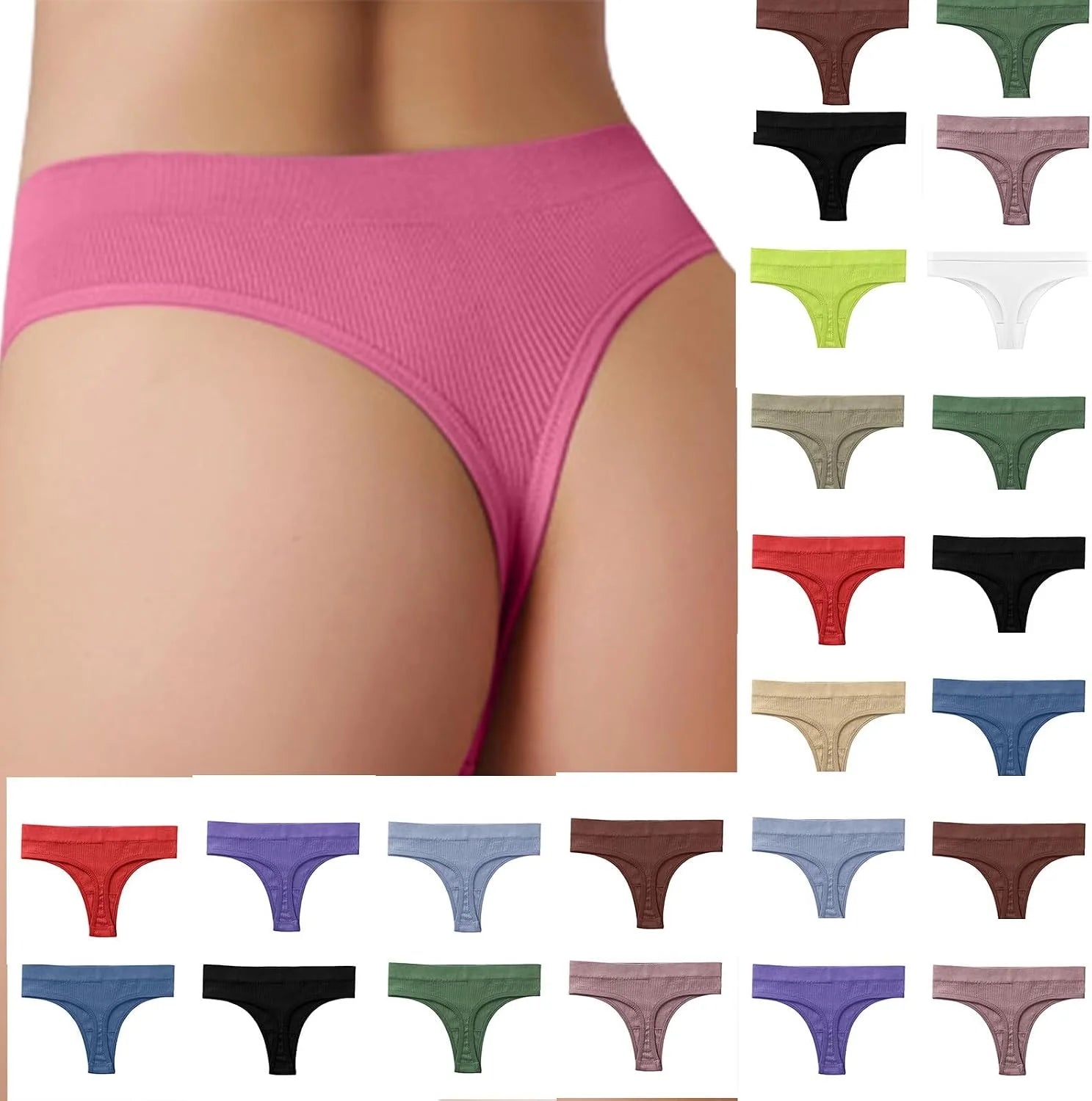 Womens Ribbed Seamless Thong High Waisted Brief Underwear