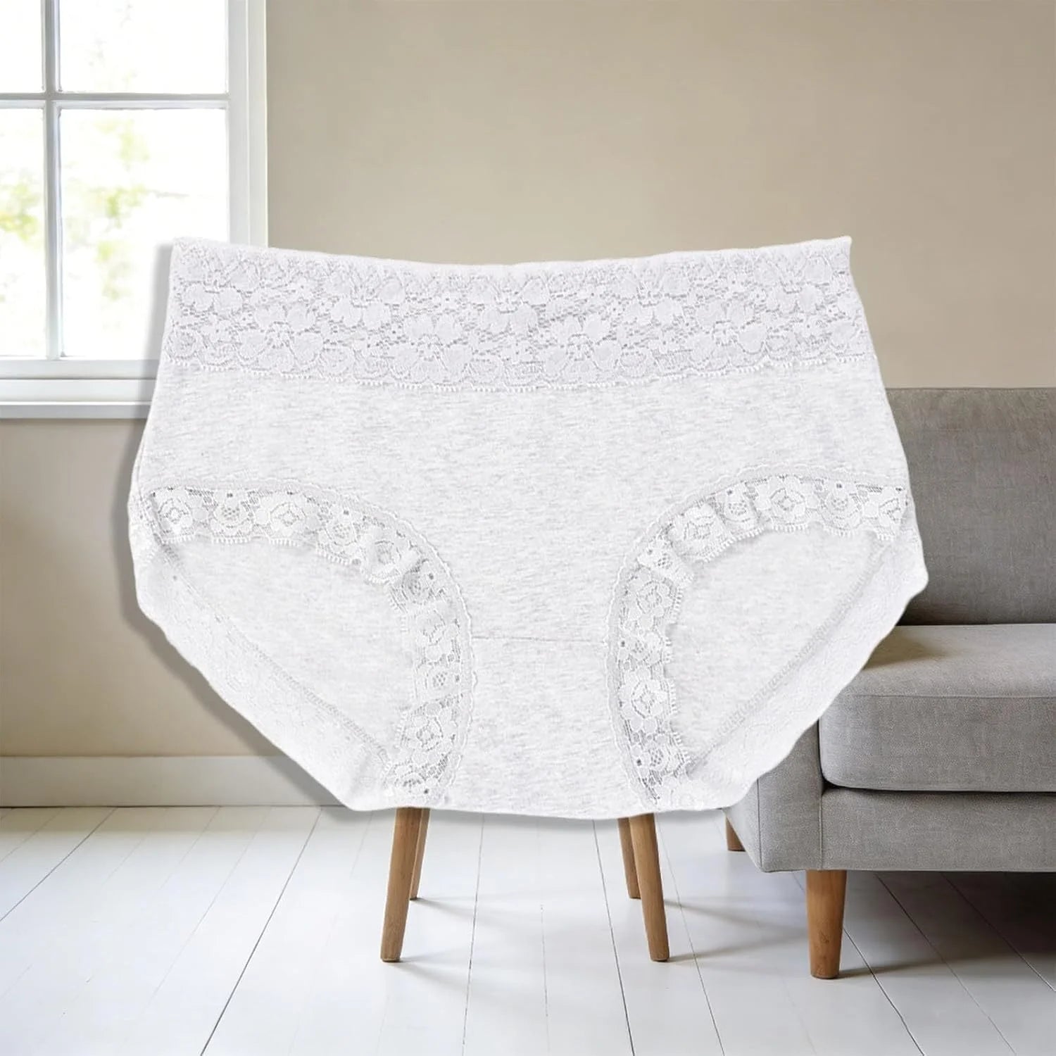 Mid Waist Lace Trim Cotton Briefs for Women Comfort Underwear