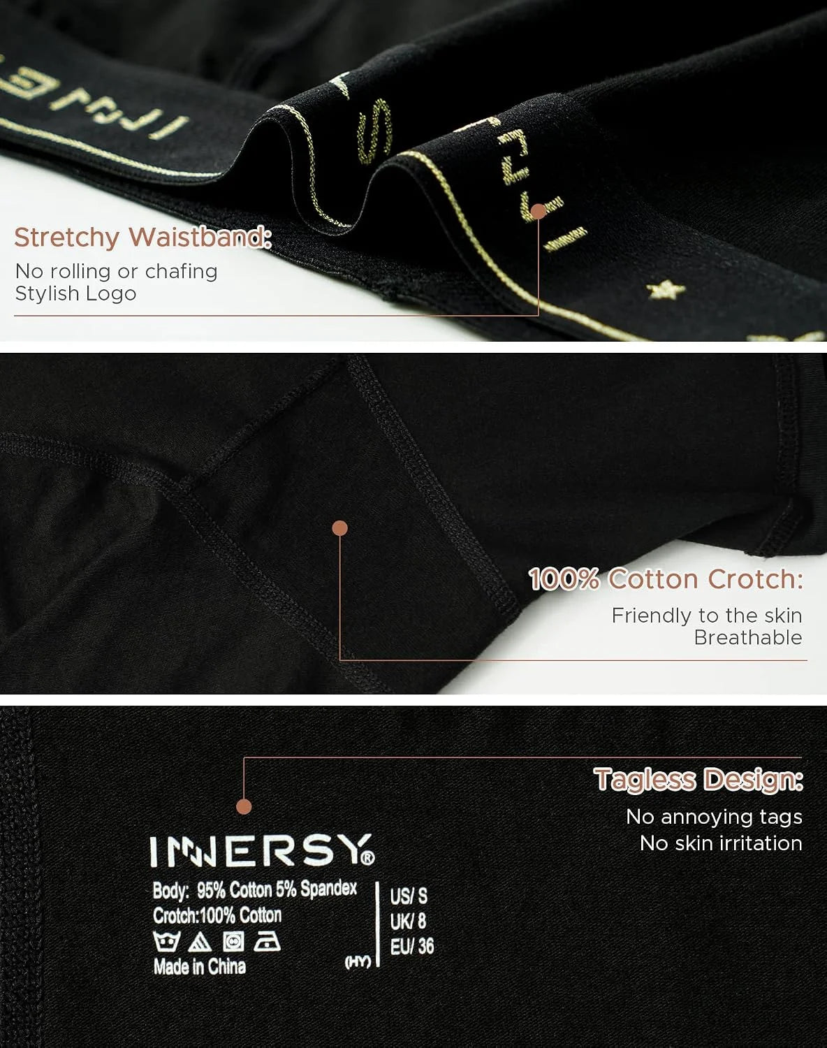INNERSY Women's Cotton Boyshorts Underwear 3-Pack