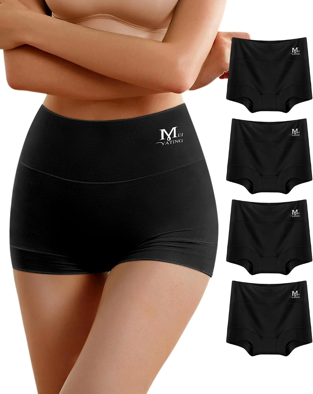 MEIYATING Boy Shorts Underwear for Women High Waisted Cotton Panties 4 Pack