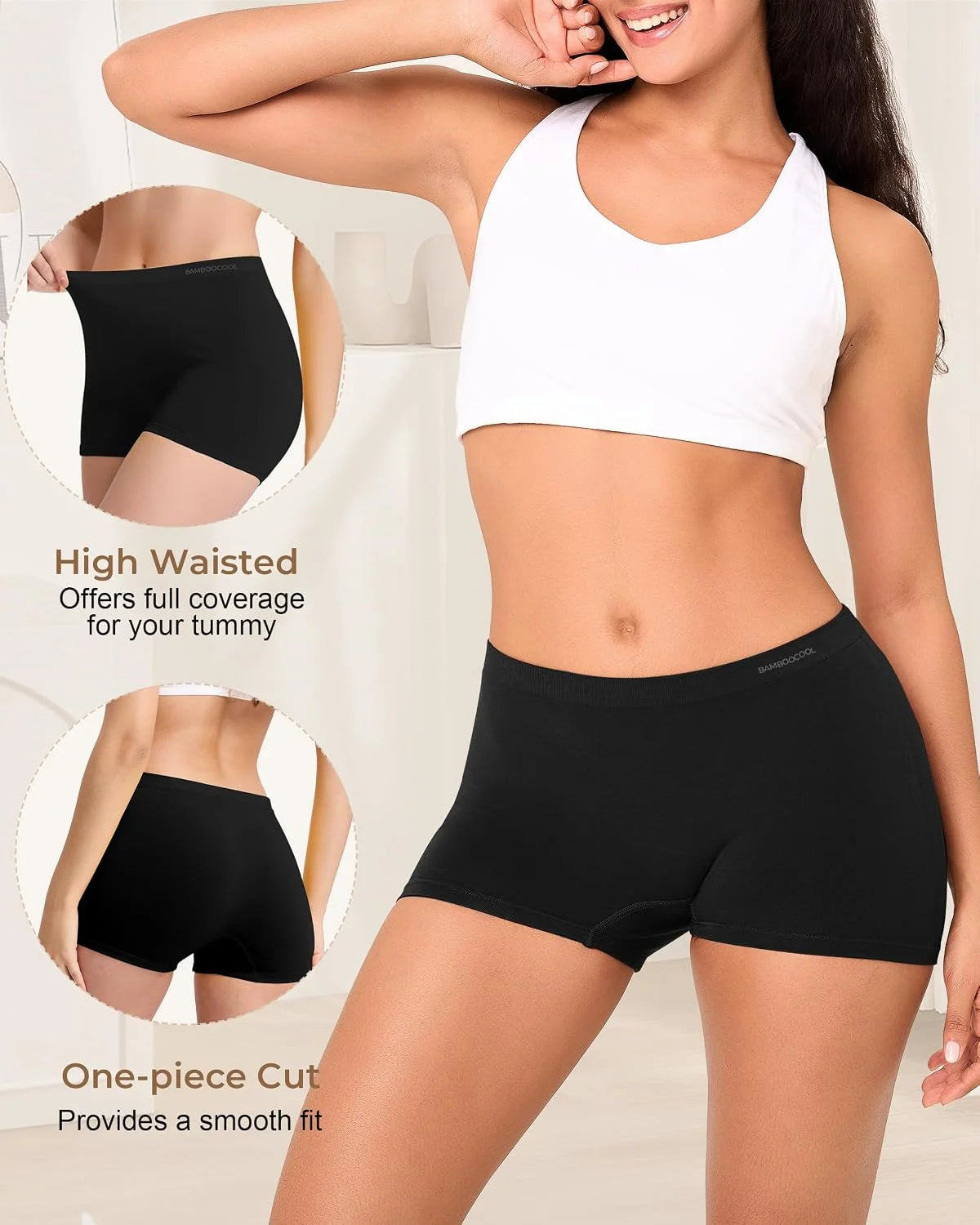 BAMBOO COOL Womens Boyshorts Underwear Mid Rise Boxer Briefs Panties