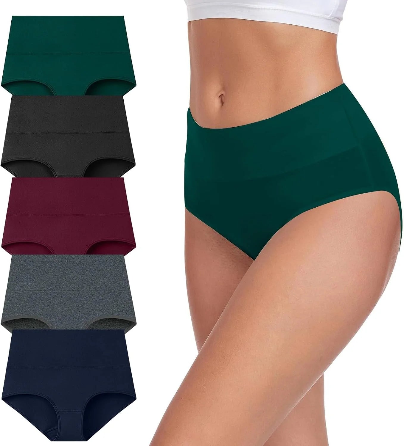 5 PC Cotton Panties for Women High Waisted Full Coverage Underwear Breathable Seamless Moisture Wicking Ladies Brief