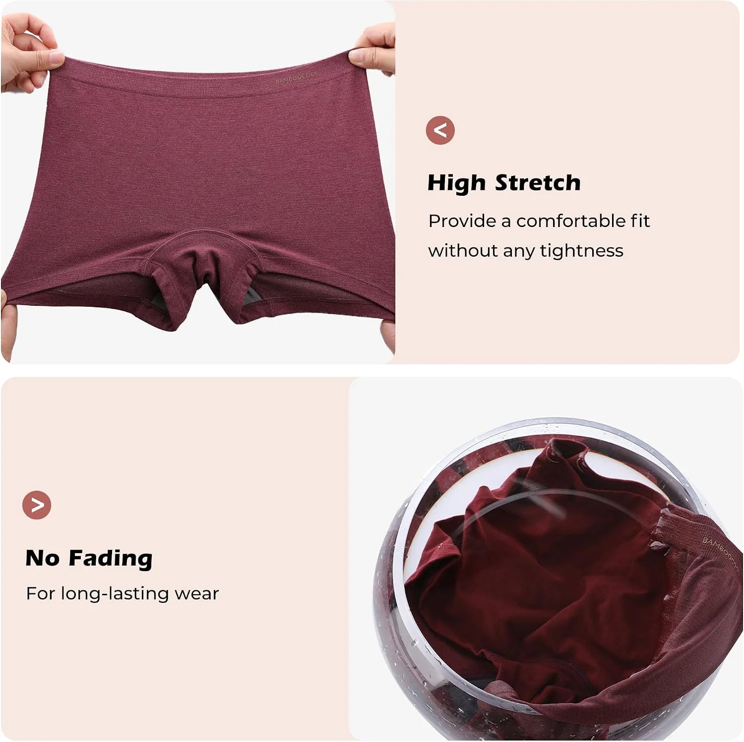 BAMBOO COOL Womens Boyshorts Underwear Cooling Soft Boxer Briefs Panties