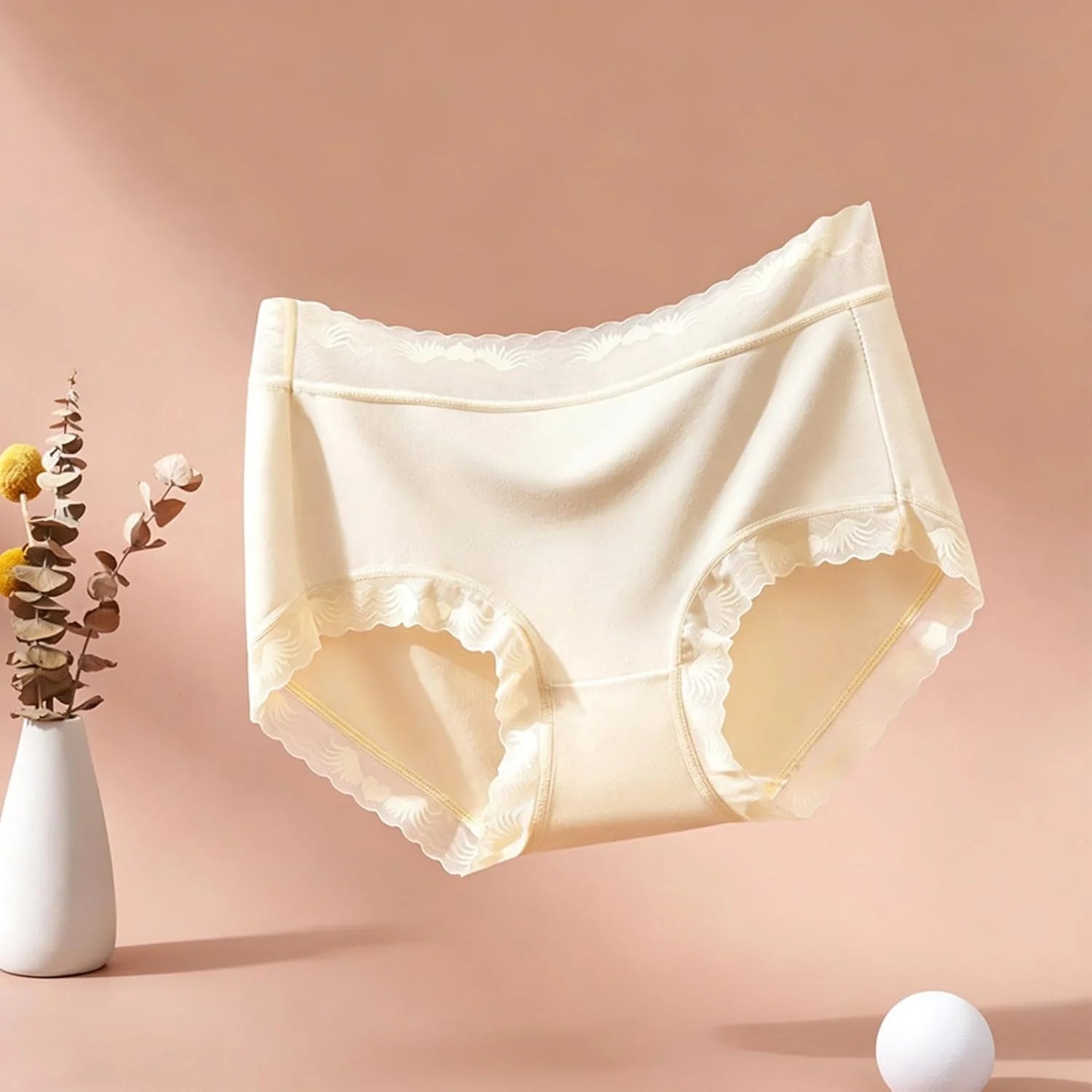 Womens Lace Trim Mid Waist Brief Underwear Comfortable Panties