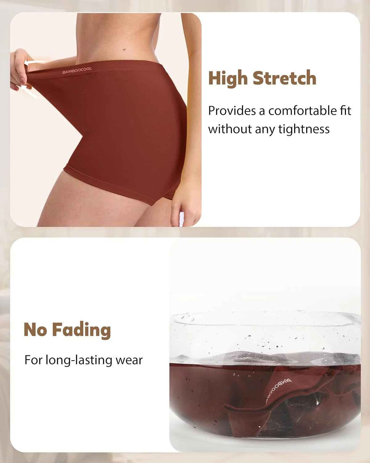 BAMBOO COOL Womens Boyshorts Underwear Mid Rise Boxer Briefs Panties