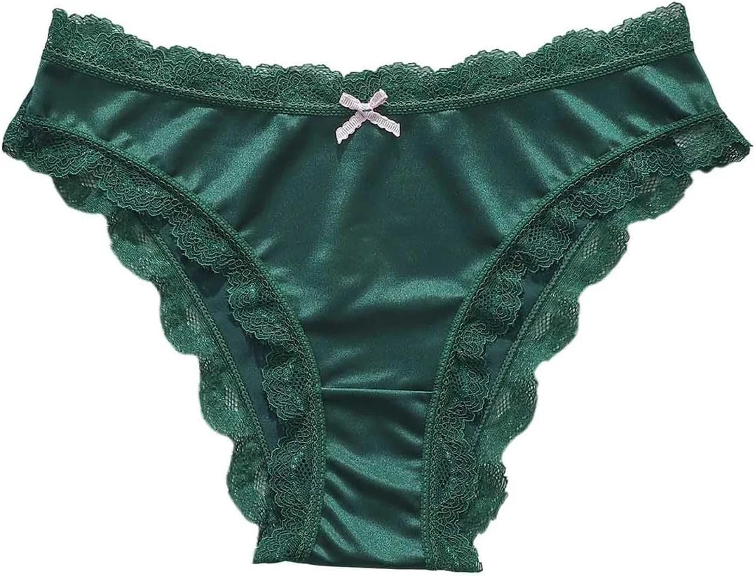 Mid Waist Lace Trim Briefs for Women Breathable Comfort Underwear