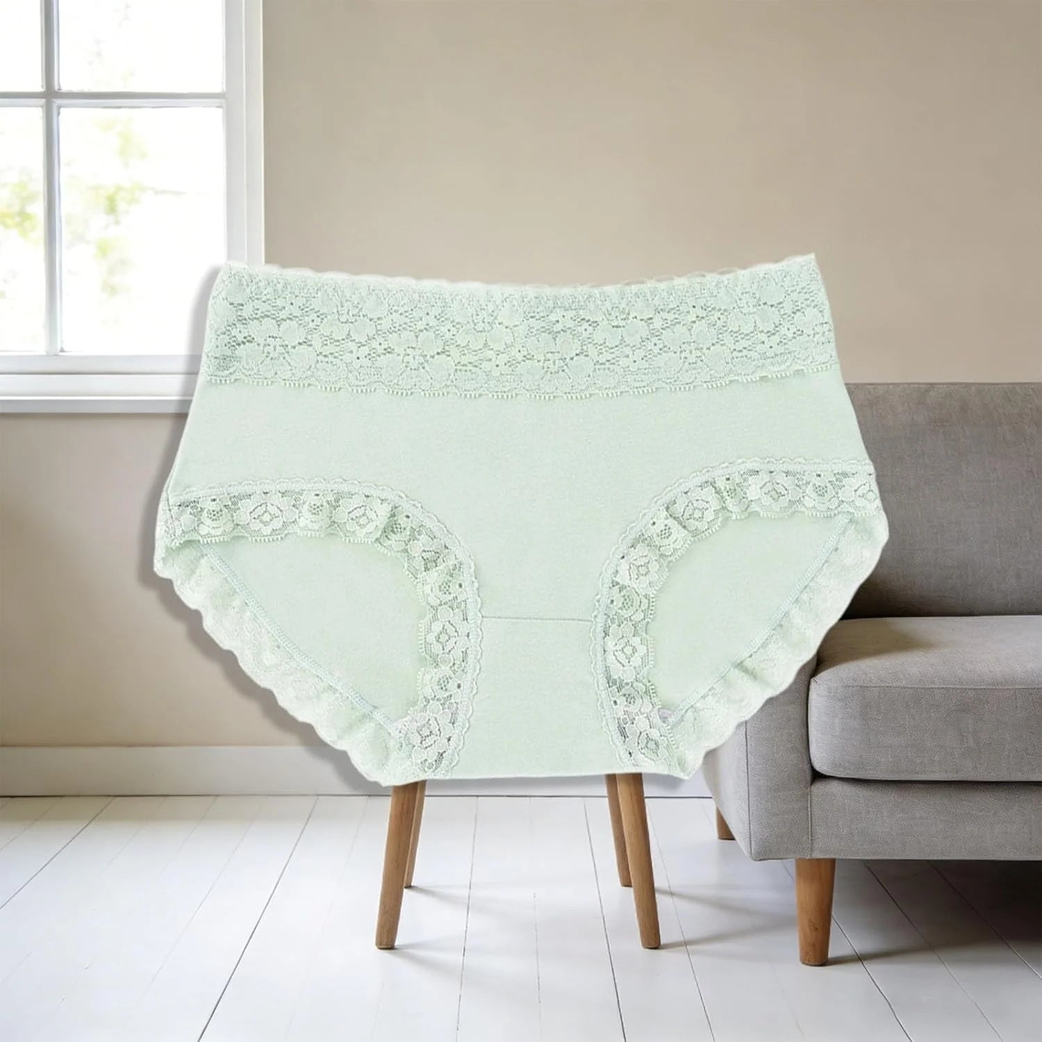 Mid Waist Lace Trim Cotton Briefs for Women Comfort Underwear