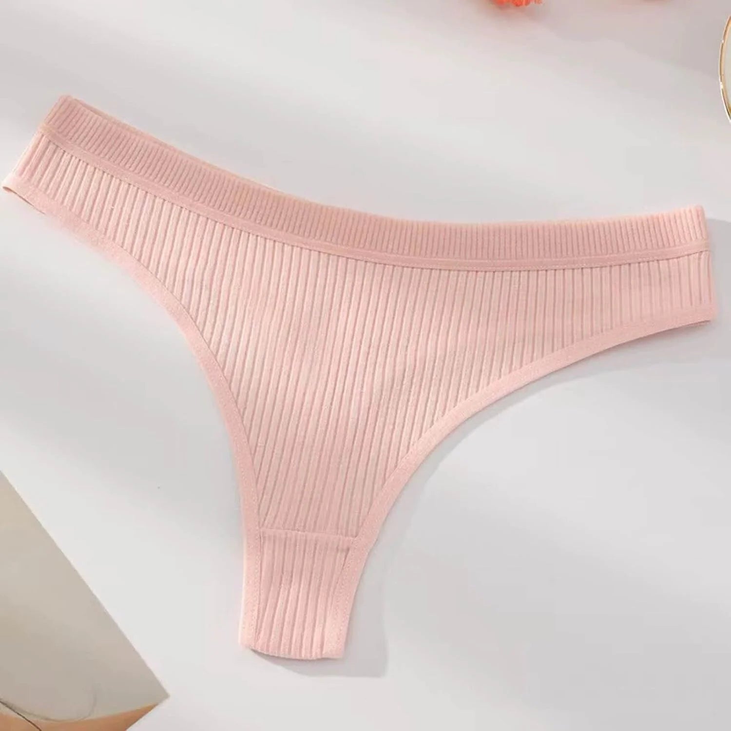 Ribbed Low Waist Bikini Thong for Women Seamless Sexy Underwear
