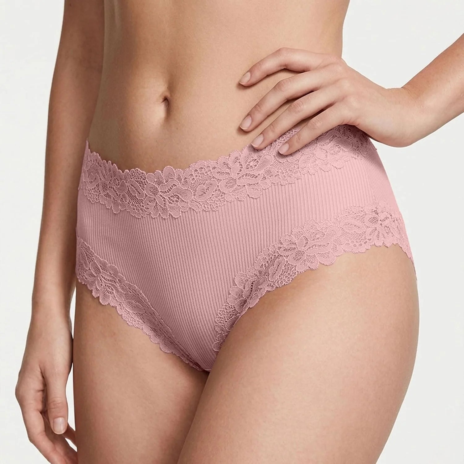 Lace Trim High Waisted Underwear for Women Sexy Ribbed Panties