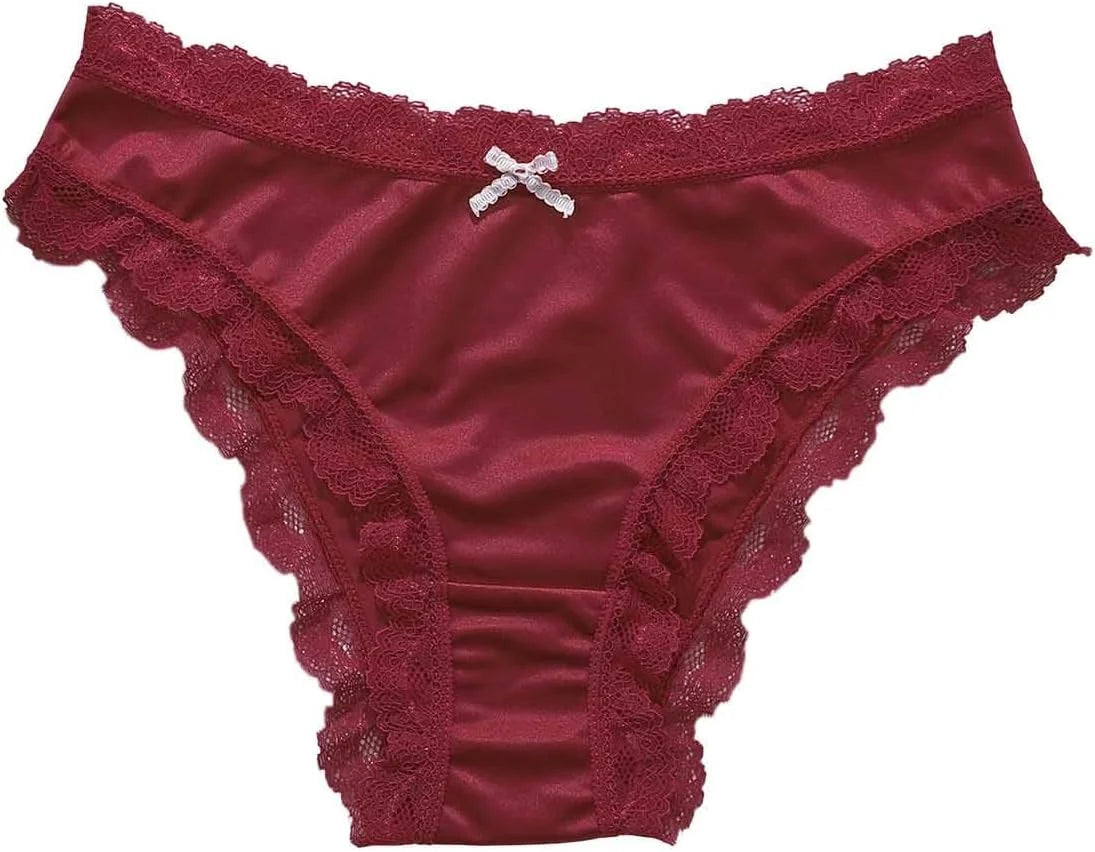 Mid Waist Lace Trim Briefs for Women Breathable Comfort Underwear