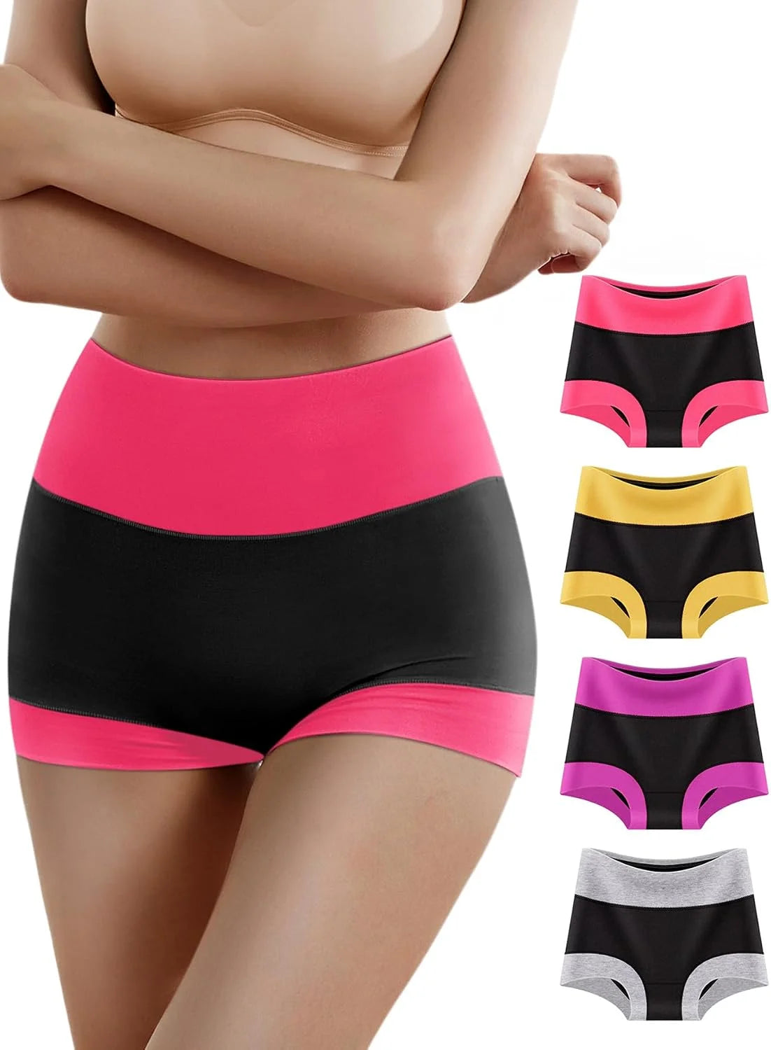 MEIYATING Boy Shorts Underwear for Women High Waisted Cotton Panties 4 Pack