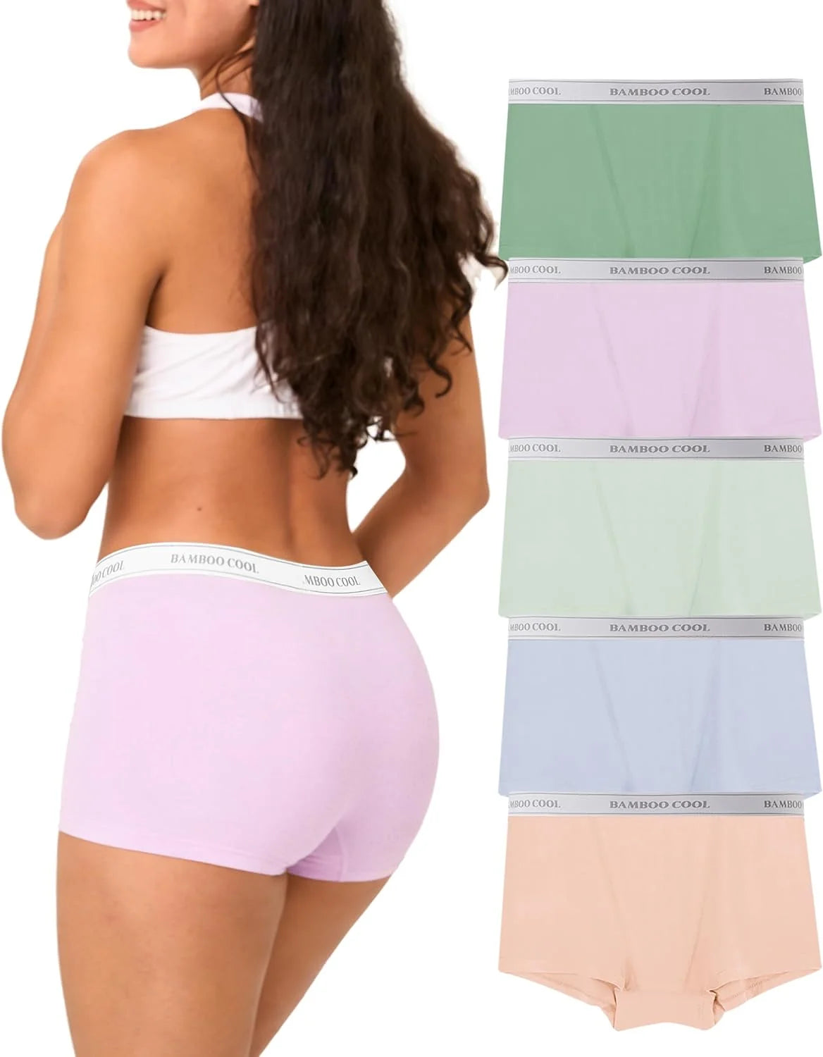 BAMBOO COOL Womens Boy Shorts Underwear High Waisted Boxer Briefs 5 Pack