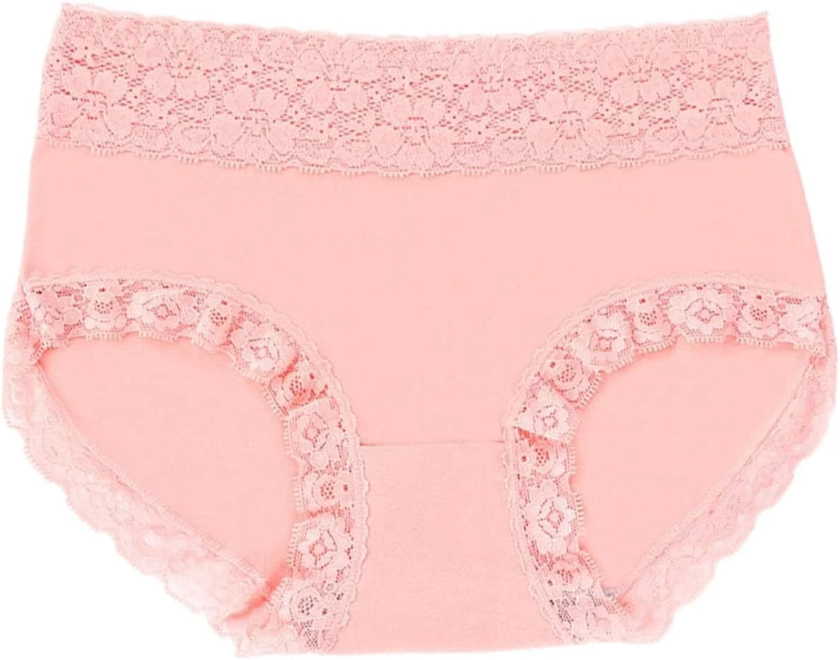 Mid Waist Lace Trim Cotton Briefs for Women Comfort Underwear