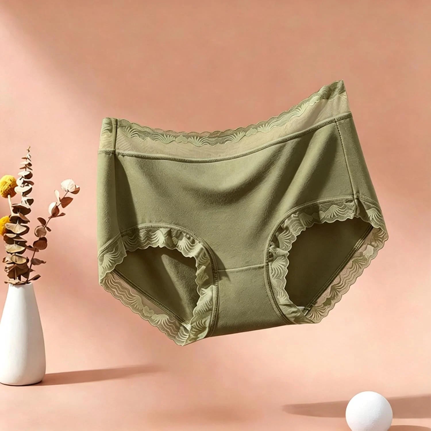 Womens Lace Trim Mid Waist Brief Underwear Comfortable Panties