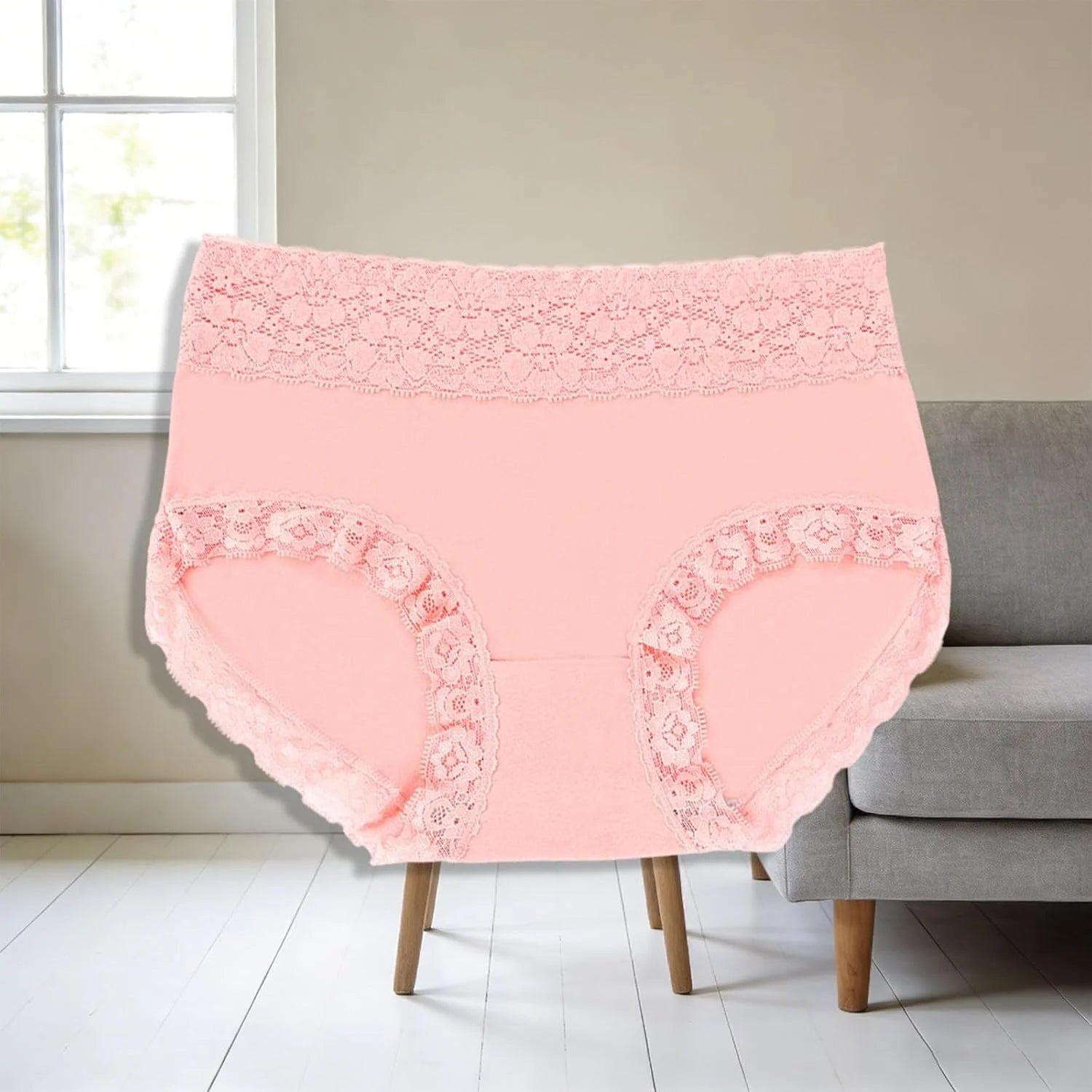 Mid Waist Lace Trim Cotton Briefs for Women Comfort Underwear