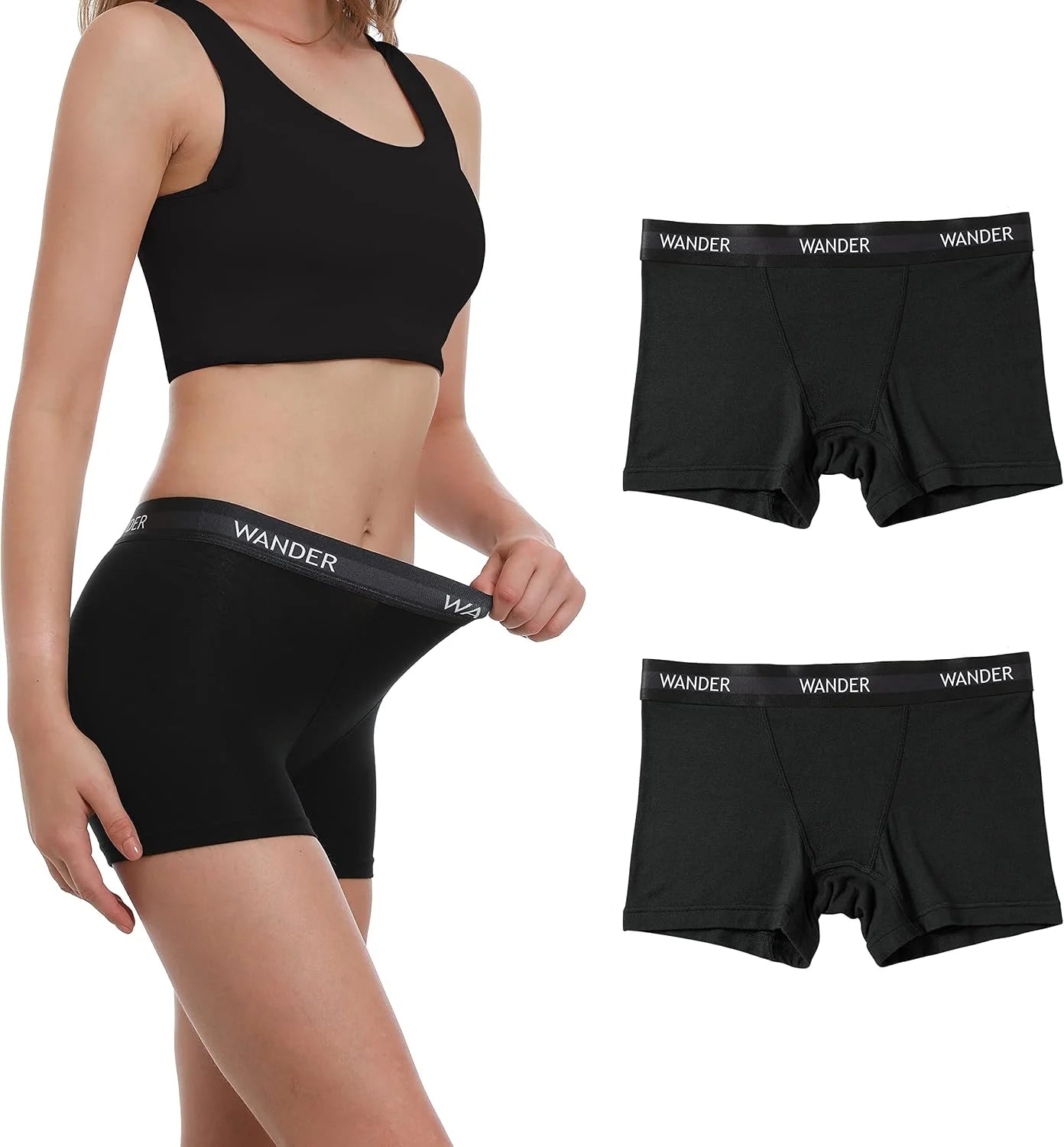 WANDER Womens Boxer Briefs Underwear Anti Chafing Soft Stretch Boy Shorts Panties for Ladies 3"/5" Inseam 2 Pack