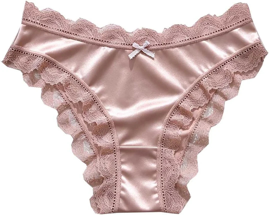 Mid Waist Lace Trim Briefs for Women Breathable Comfort Underwear