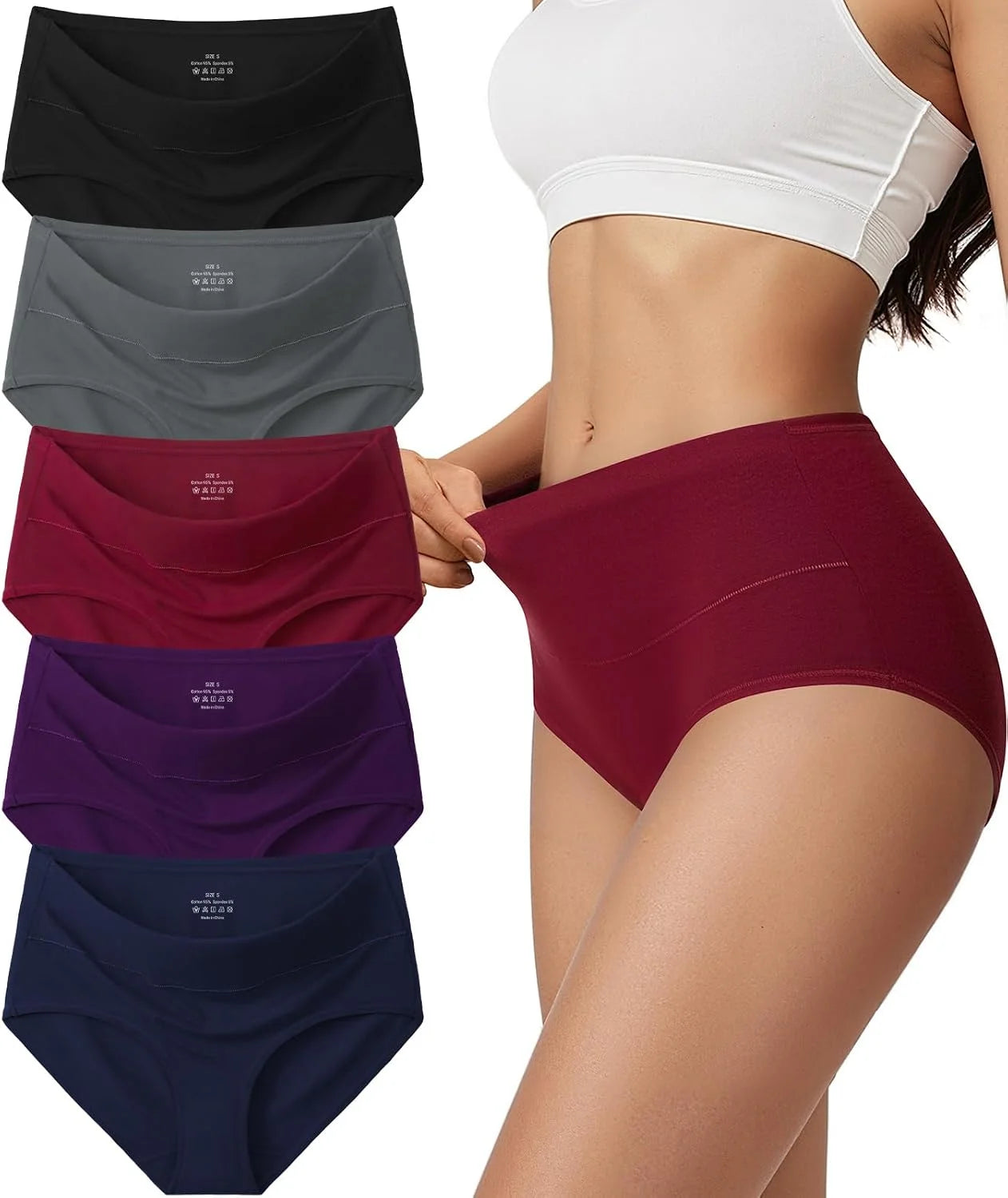 Vevmon Cotton Underwear for Women High Waisted Soft Ladies Panties 5 Pack