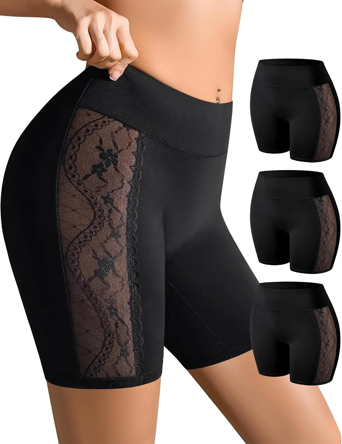Slip Shorts for Under Dresses Cotton Boy Shorts Underwear for Women Smooth Anti-Chafing Lace Under Dress Shorts 3 Pack