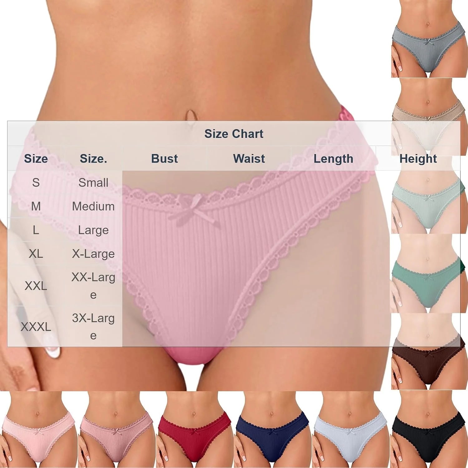 Lace Trim Low Waist Panties for Women Breathable Sexy Underwear
