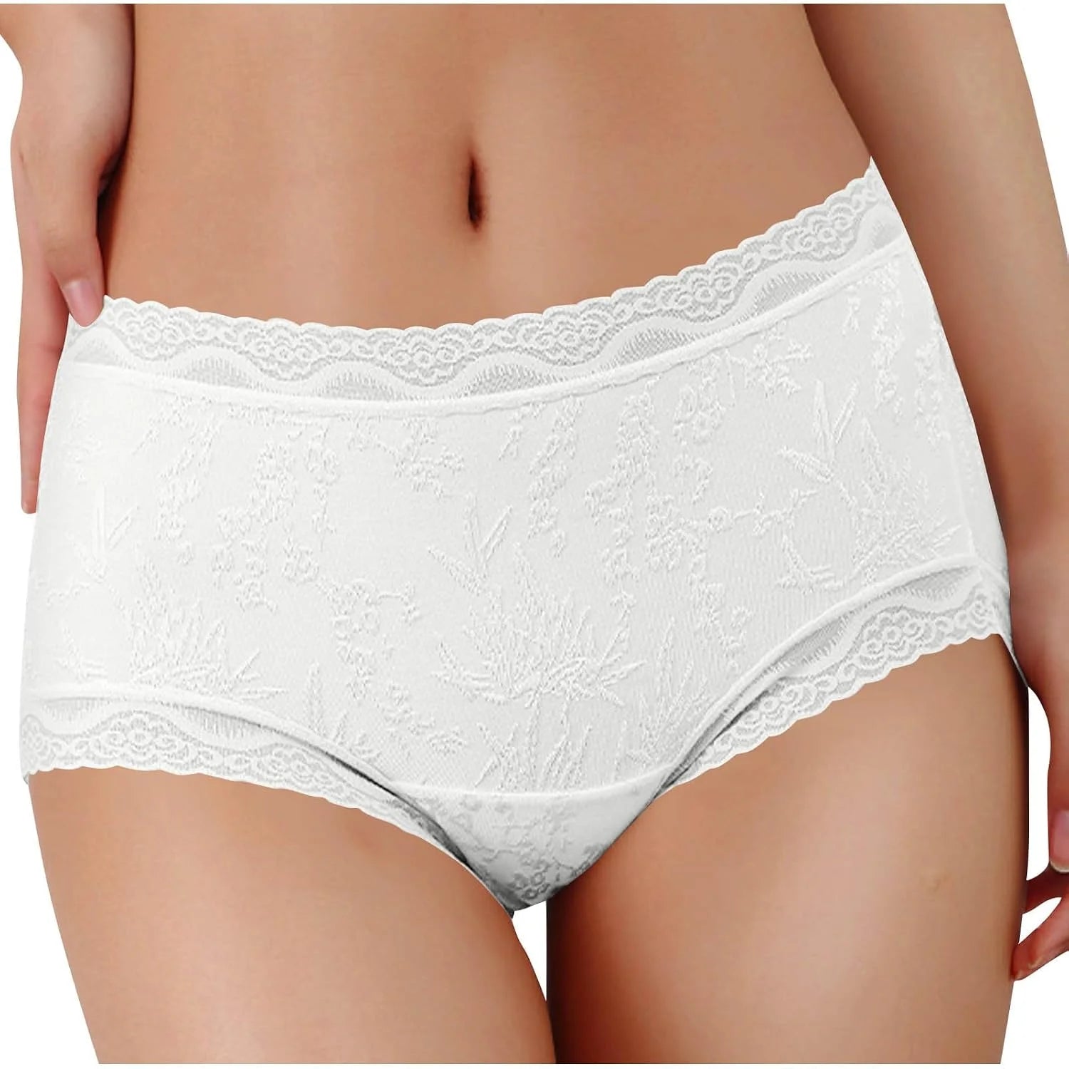 Lace Trim Mid Waist Soft Underwear for Women Comfort Daily Briefs