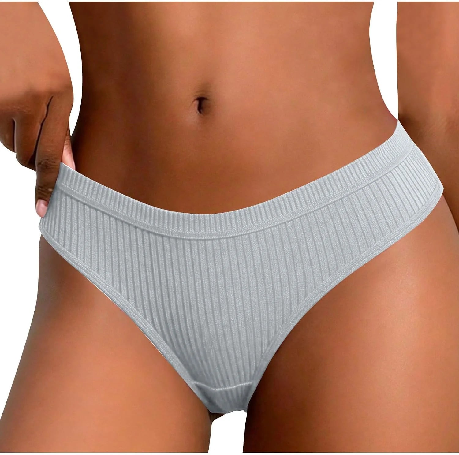 Ribbed Low Waist Bikini Thong for Women Seamless Sexy Underwear